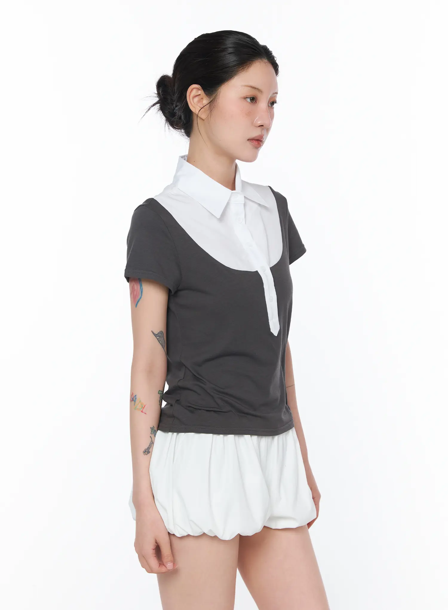 Two-Tone Collared Short Sleeve Tee CA527 - Image 6