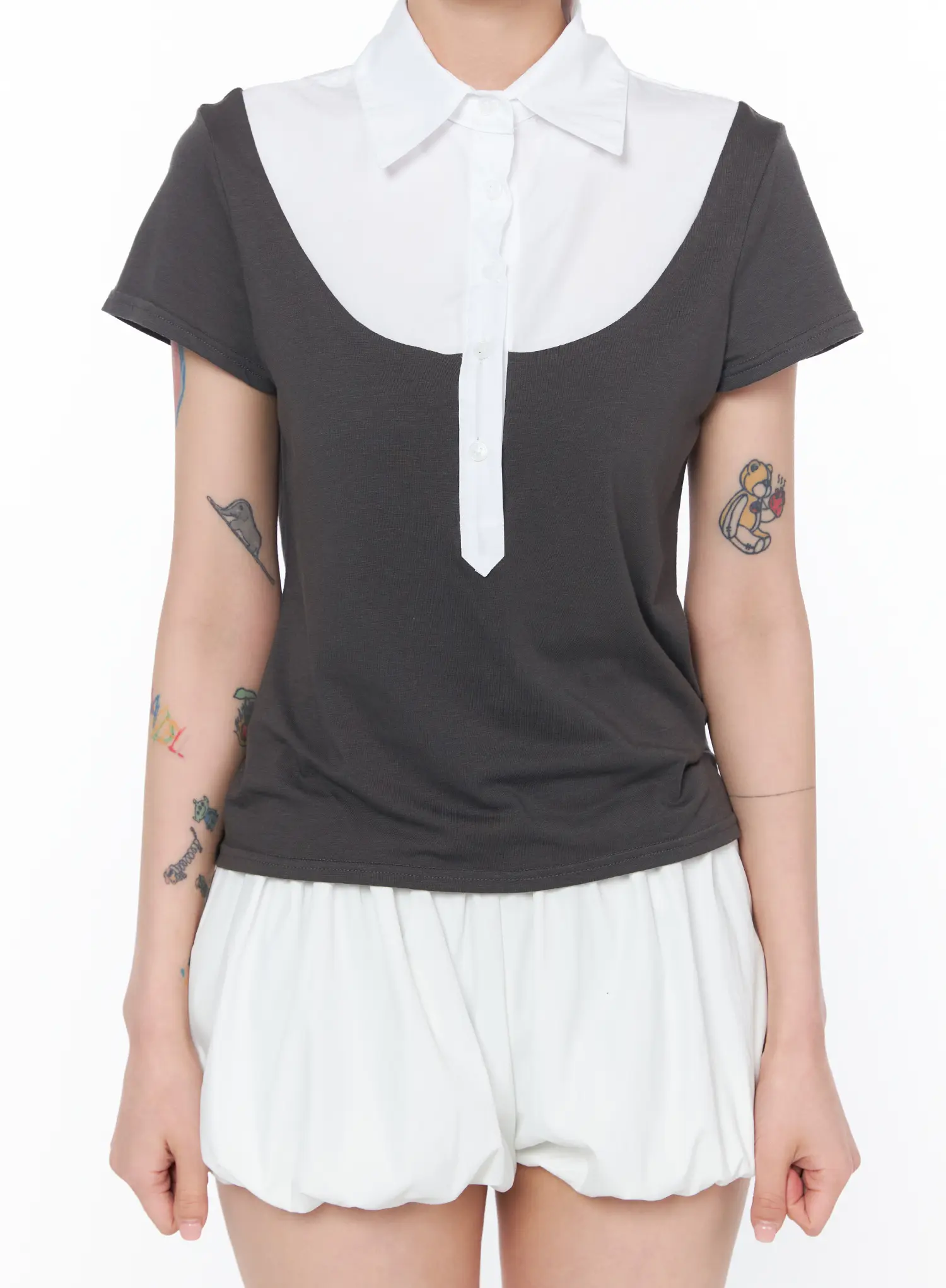 Two-Tone Collared Short Sleeve Tee CA527 - Image 9