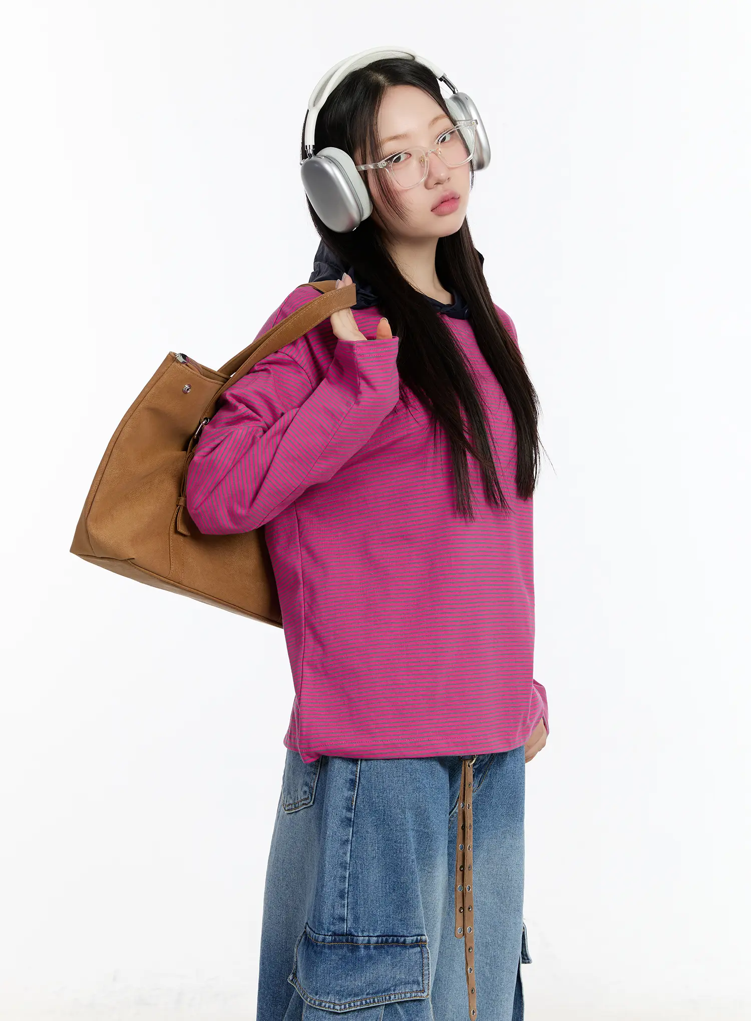 Two-Tone Striped Oversized Hoodie CM511 - Image 11