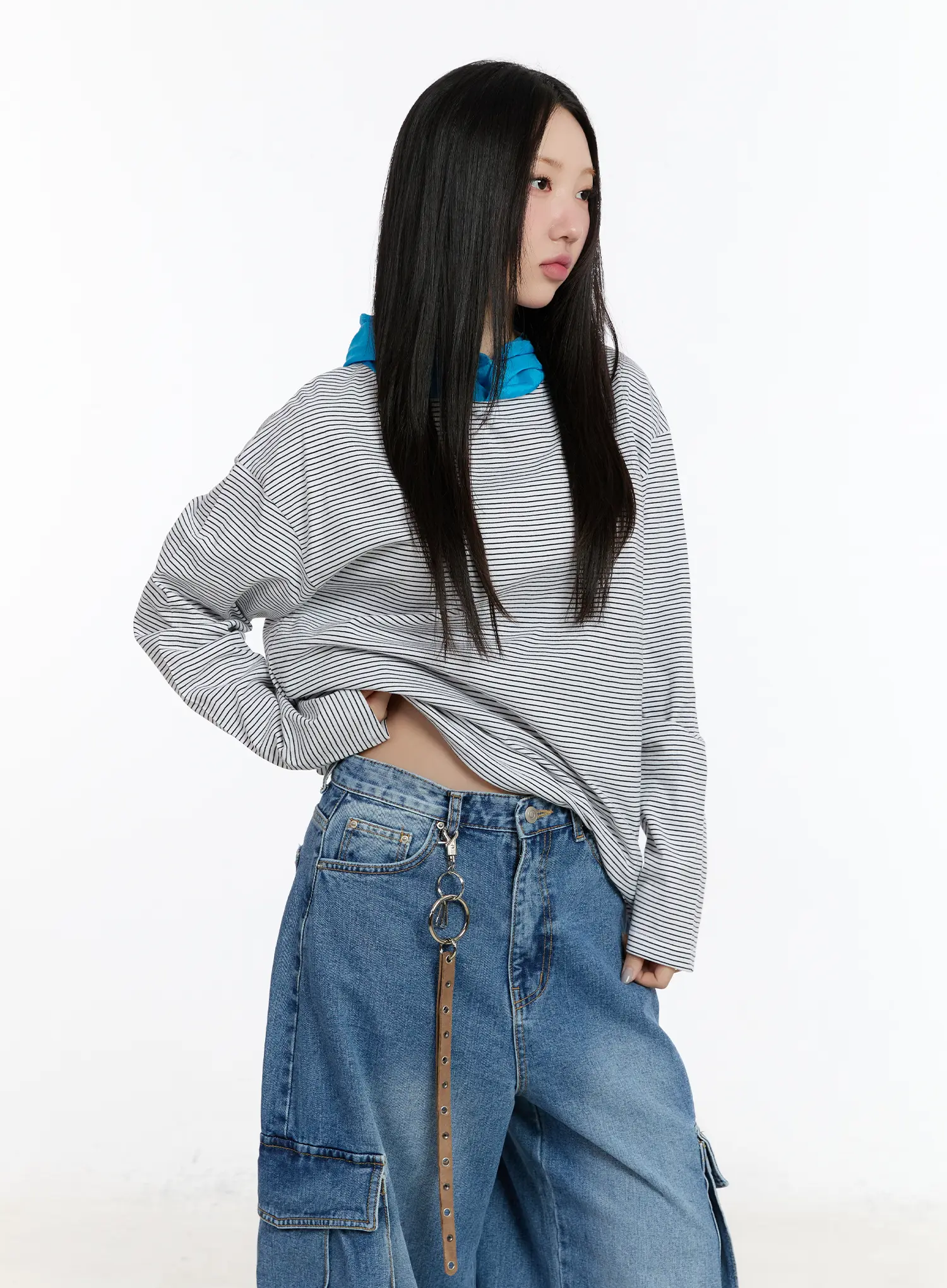 Two-Tone Striped Oversized Hoodie CM511 - Image 12