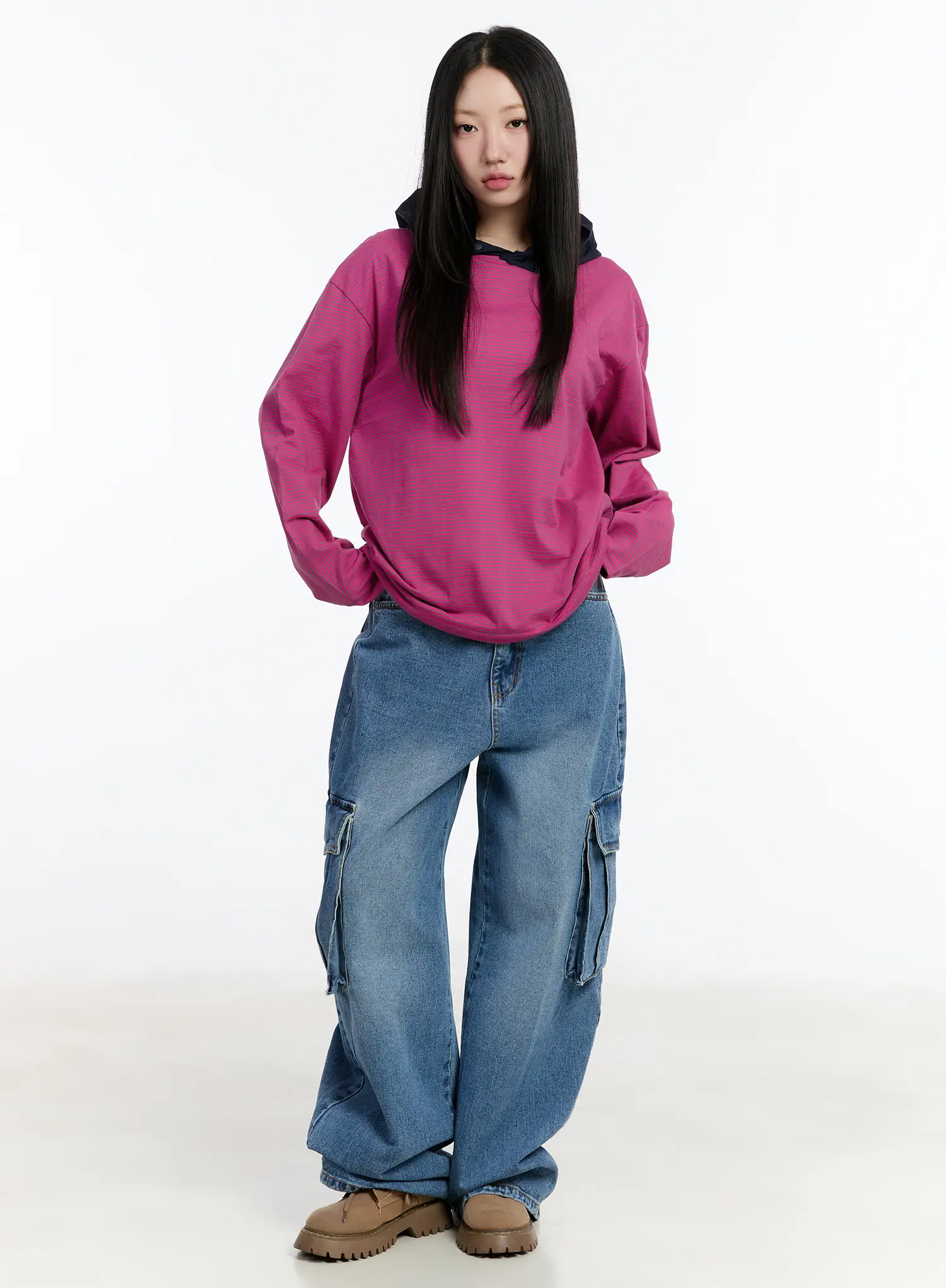 Two-Tone Striped Oversized Hoodie CM511 - Image 3