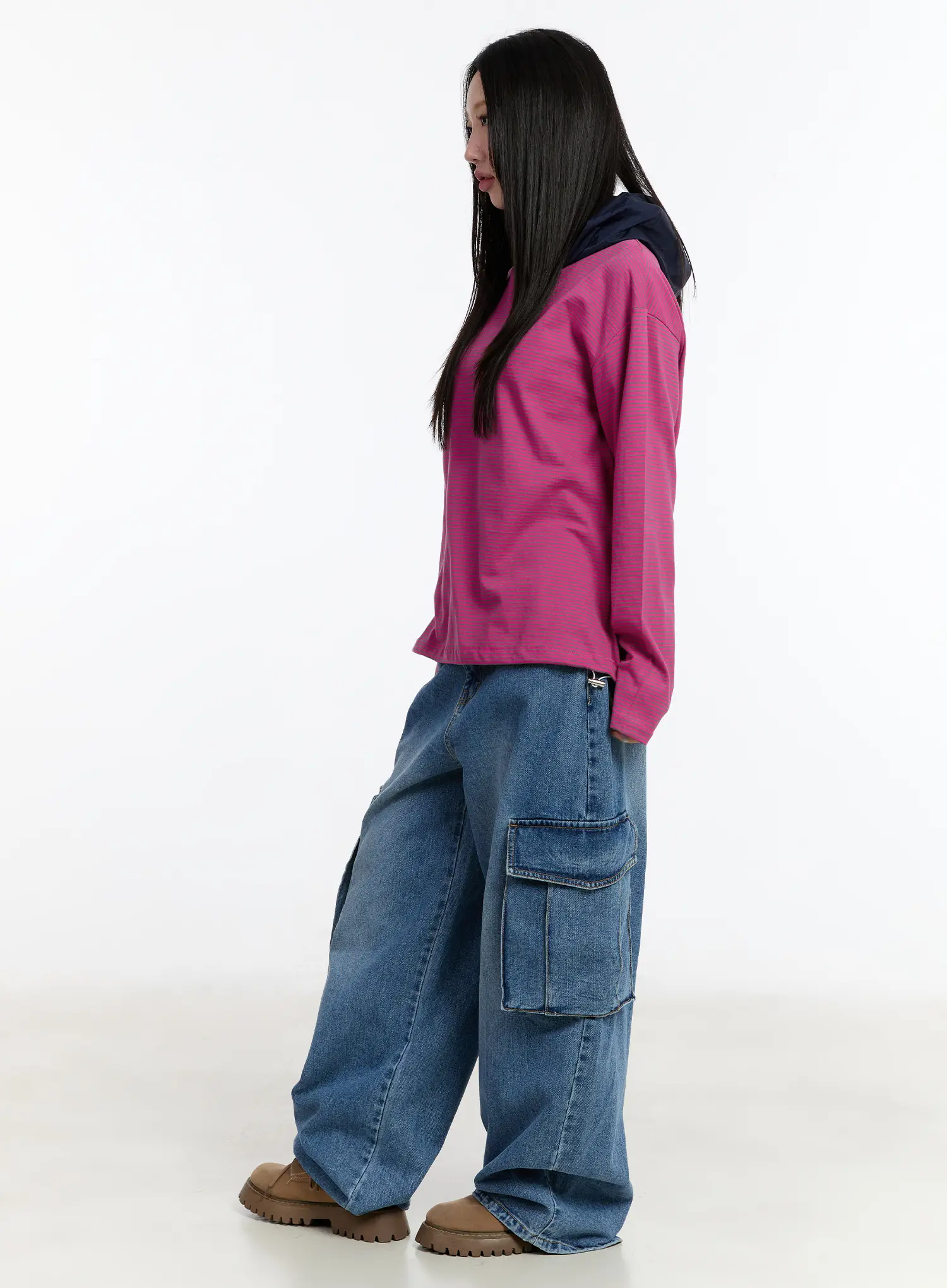 Two-Tone Striped Oversized Hoodie CM511 - Image 4