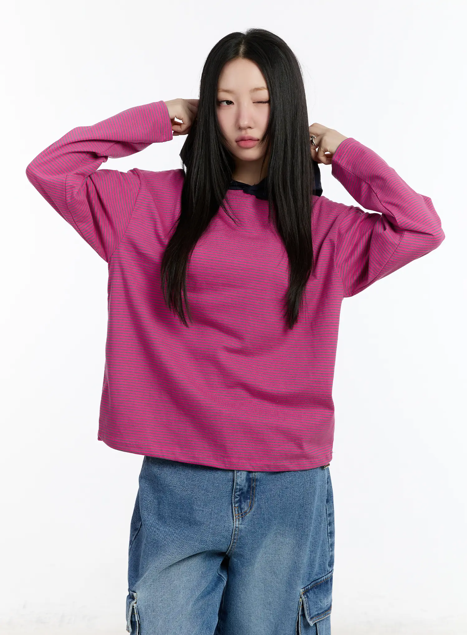 Two-Tone Striped Oversized Hoodie CM511 - Image 6