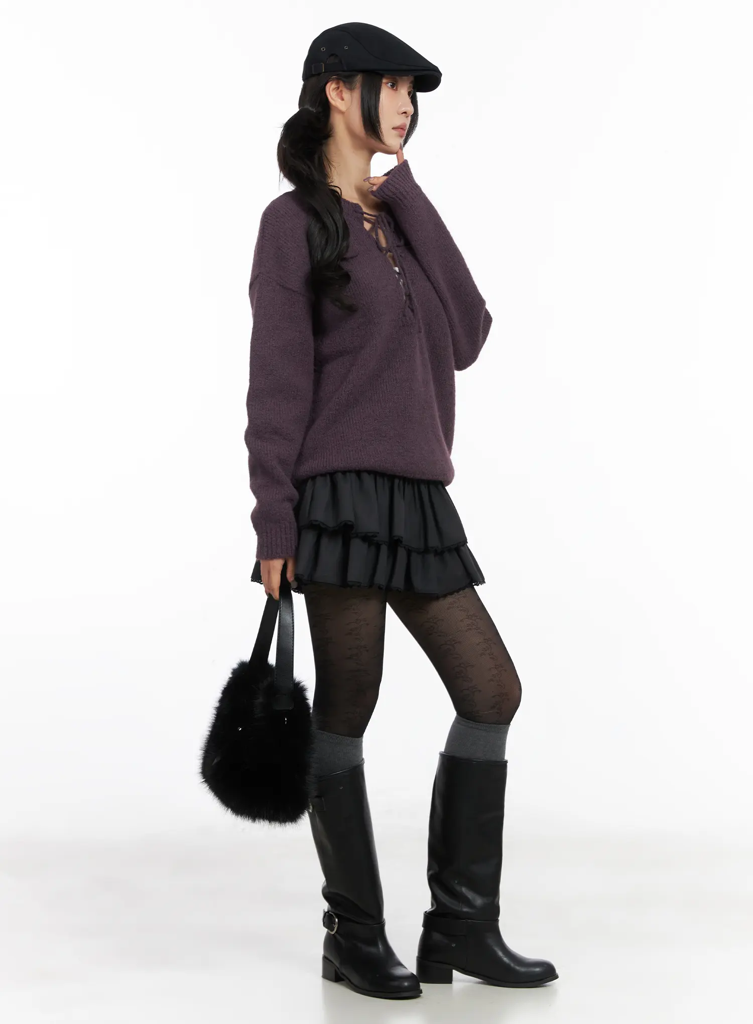 Two-Way Eyelet Lace-Up Knit Sweater CD505 - Image 6