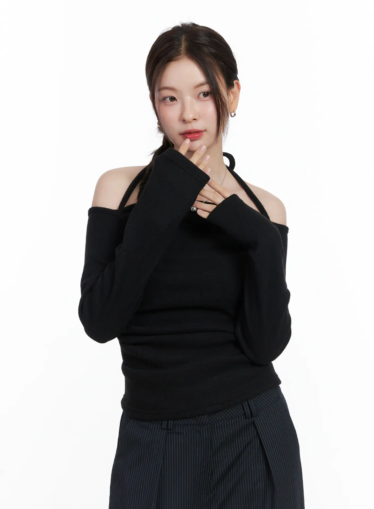 Two-Way Shirred Fleece Off-Shoulder Top CN518 - Image 9