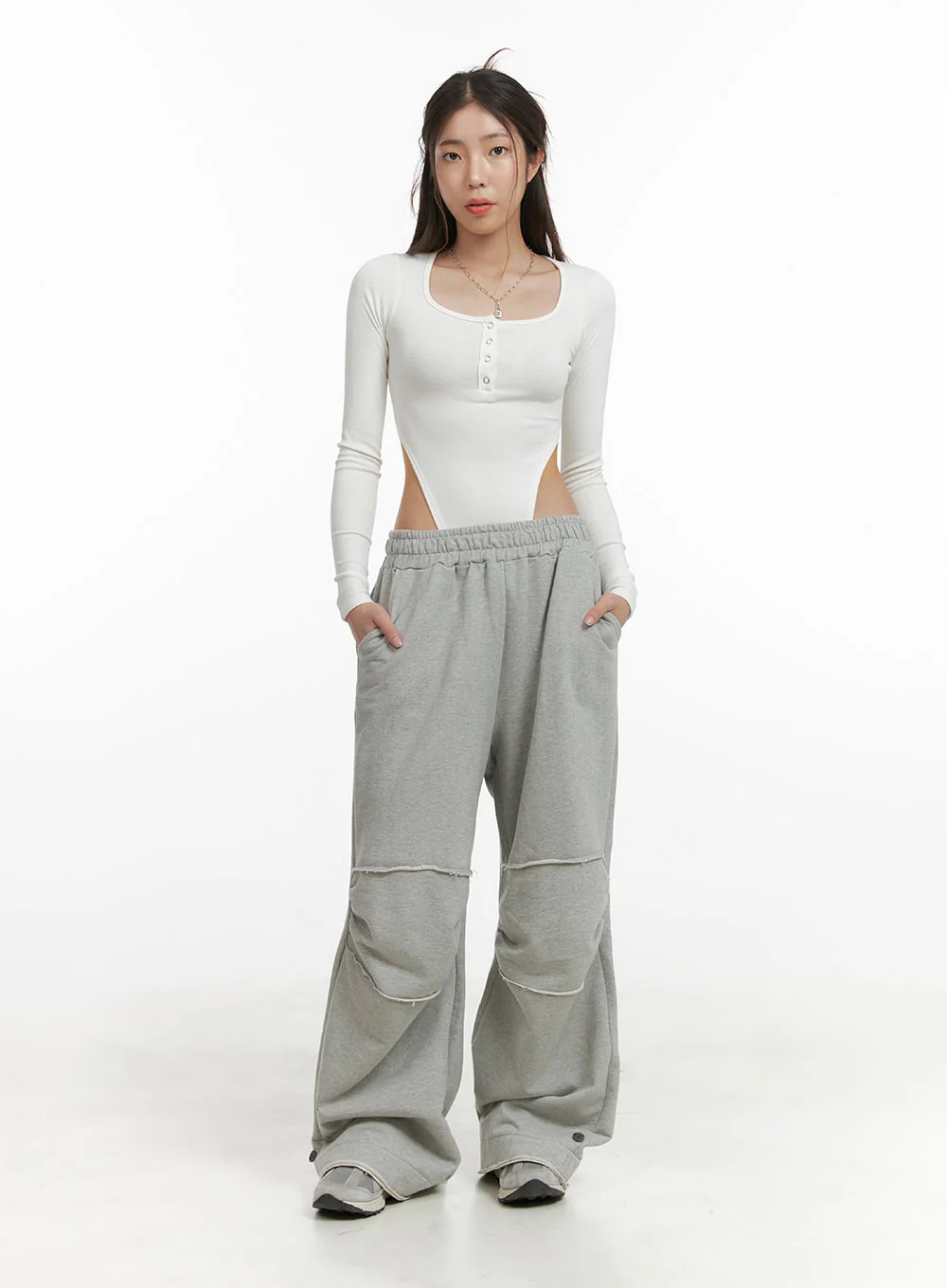 U-Neck Buttoned Long Sleeve Bodysuit CY416 - Image 2