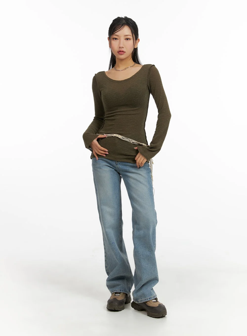 U-Neck Stitch Detail Long Sleeve CM411 - Image 3
