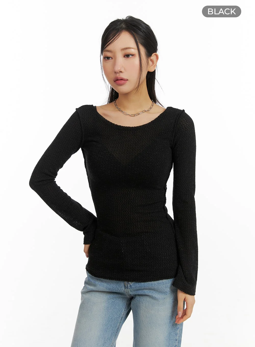 U-Neck Stitch Detail Long Sleeve CM411 - Image 8