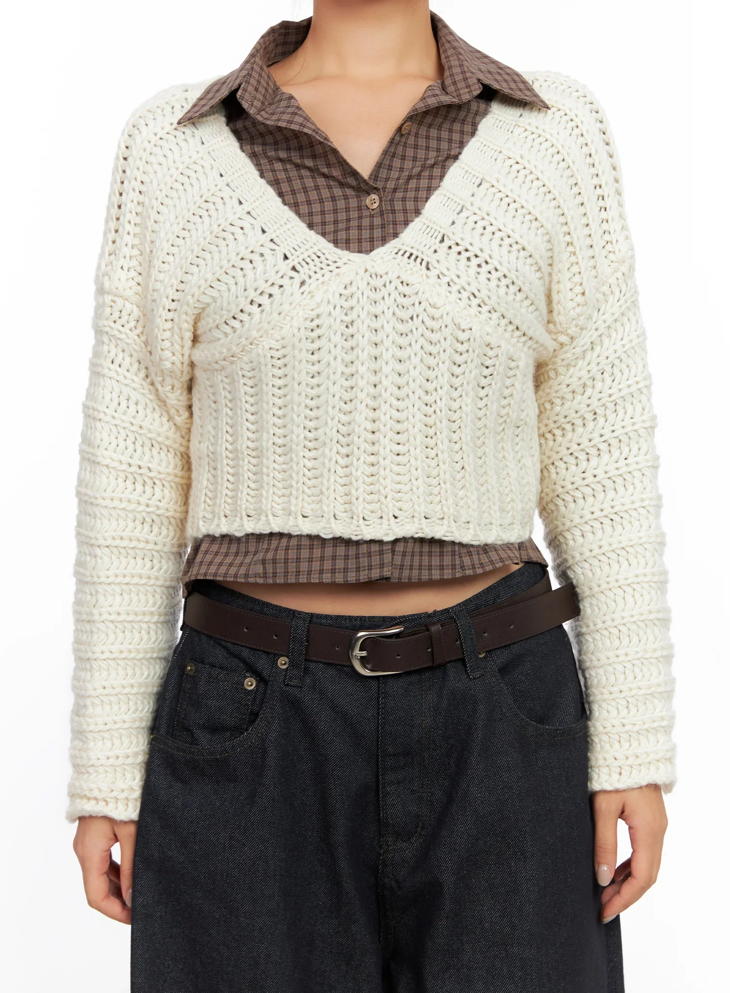 V-Neck Cropped Knit Sweater CO515 - Image 3