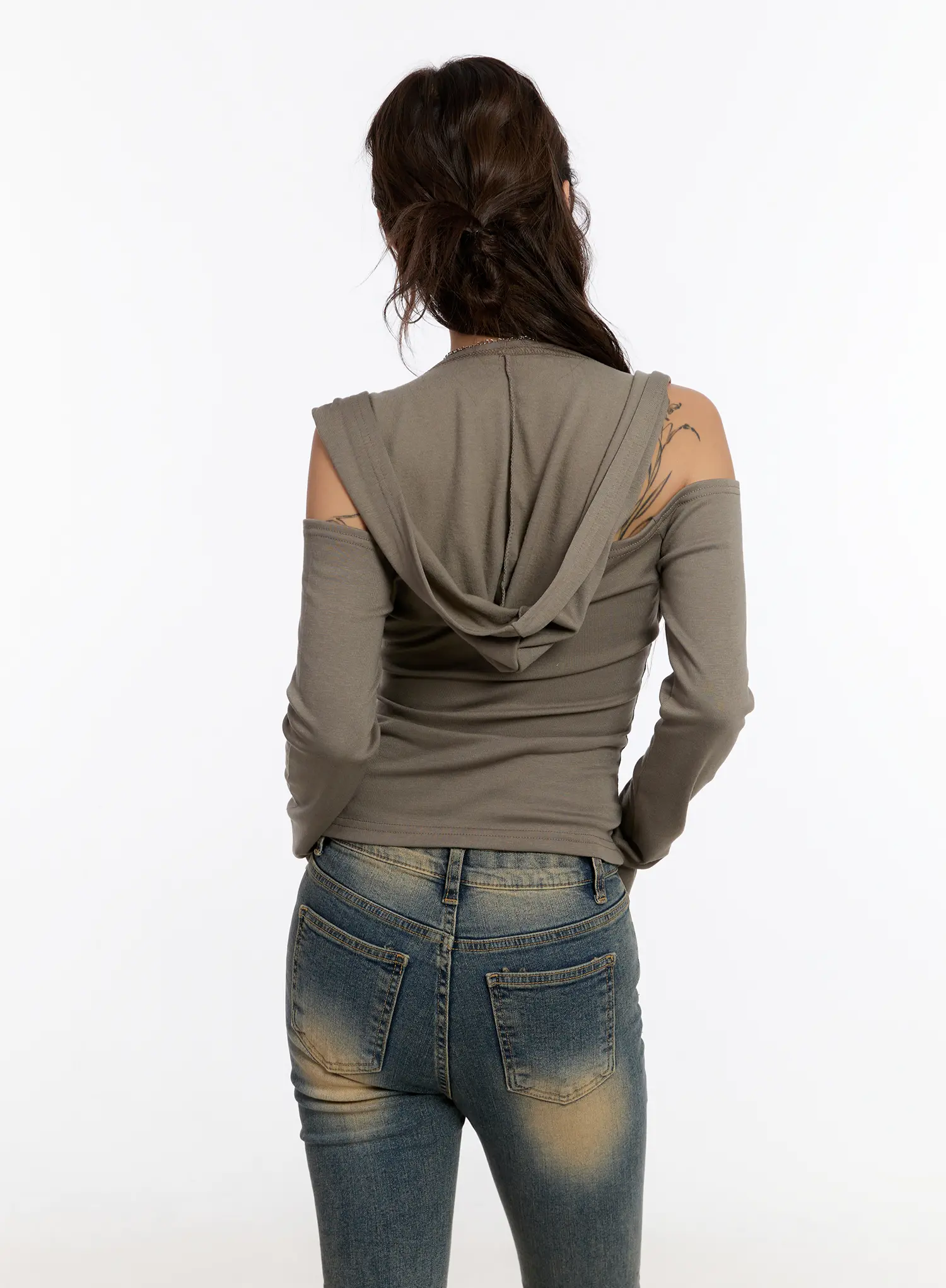 V-Neck Cut-Out Hooded Long Sleeve Top CN527 - Image 8