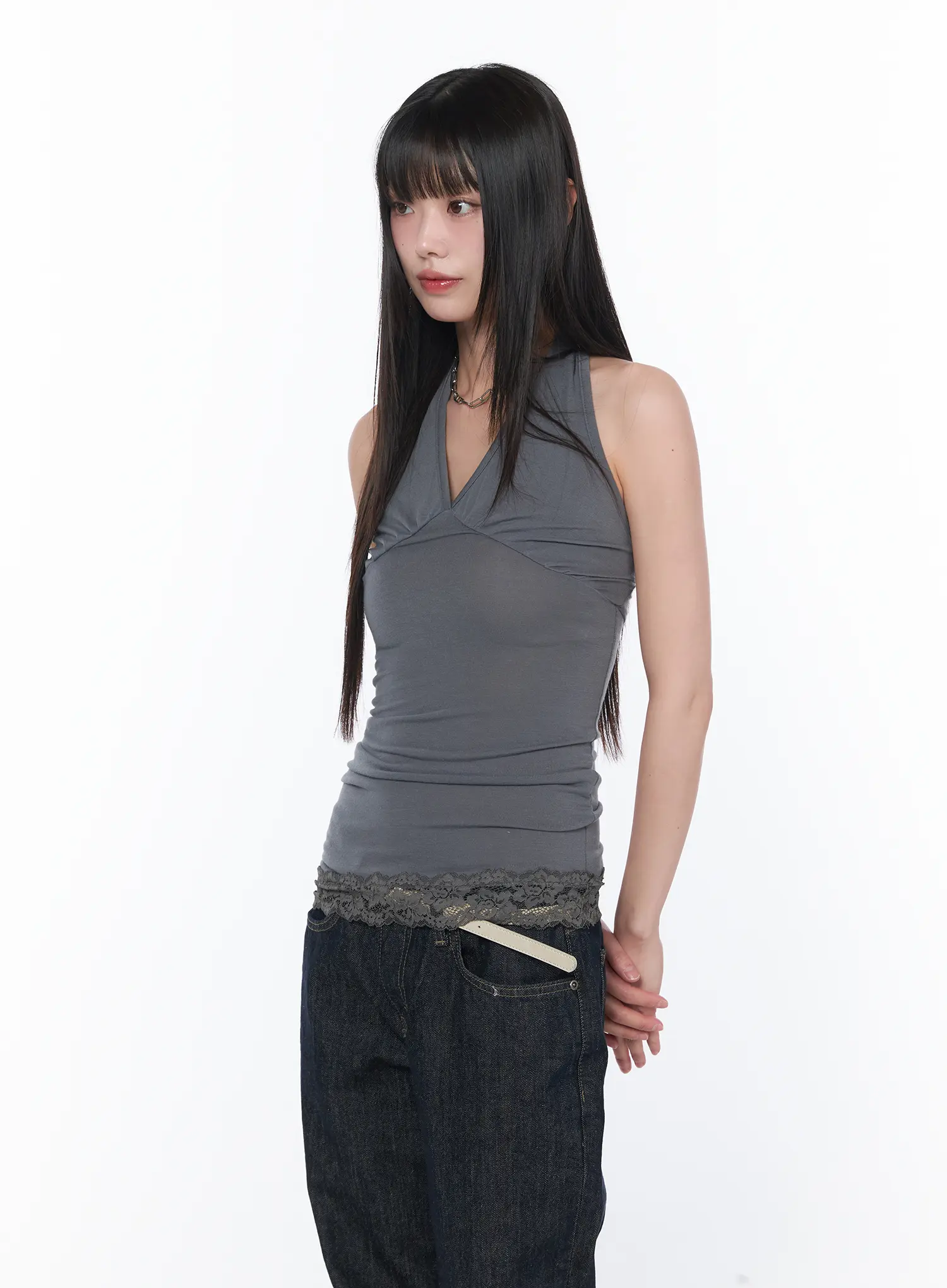 V-Neck Halter Lace Trim Top CA529 - Image 10