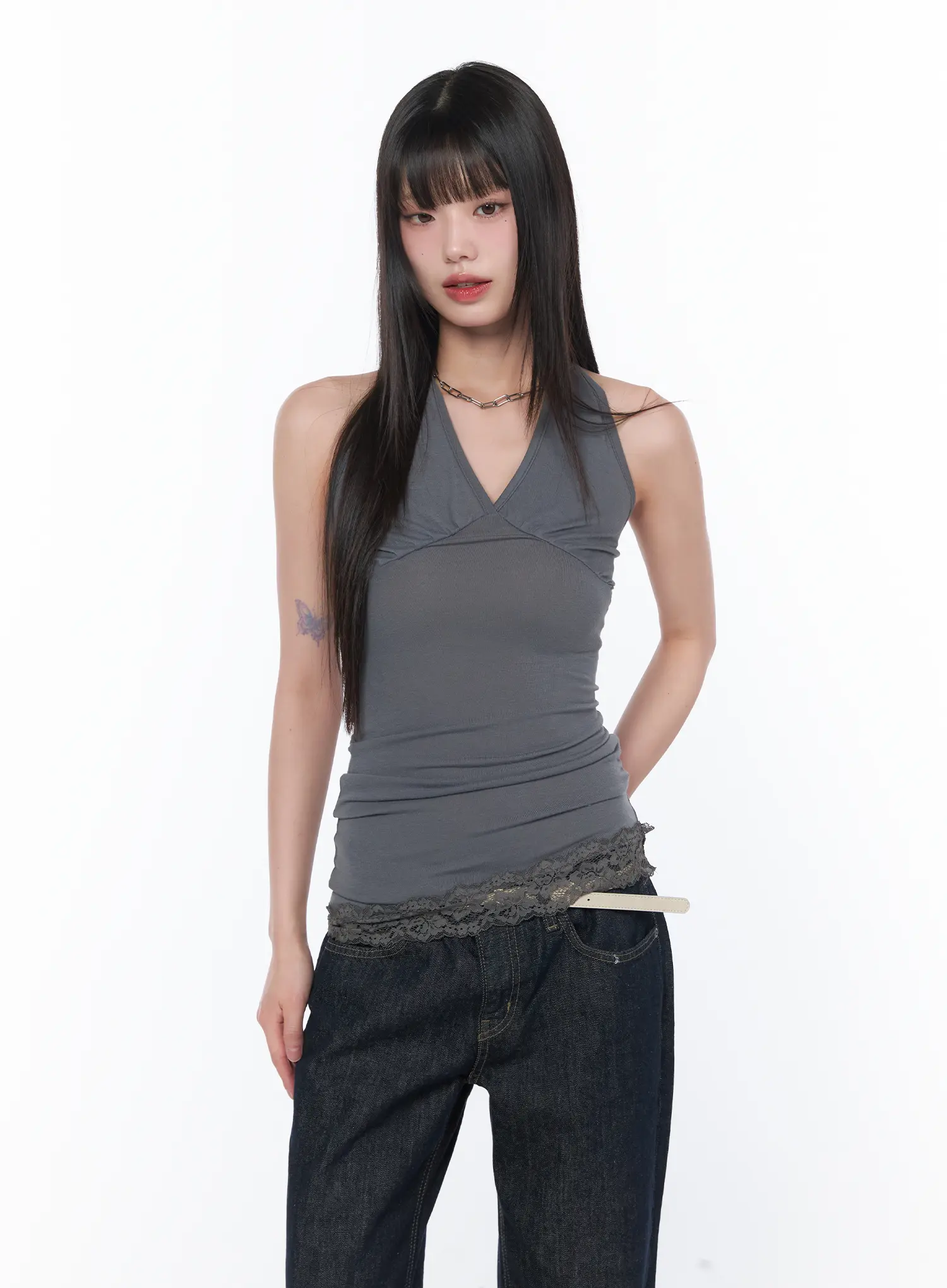 V-Neck Halter Lace Trim Top CA529 - Image 2