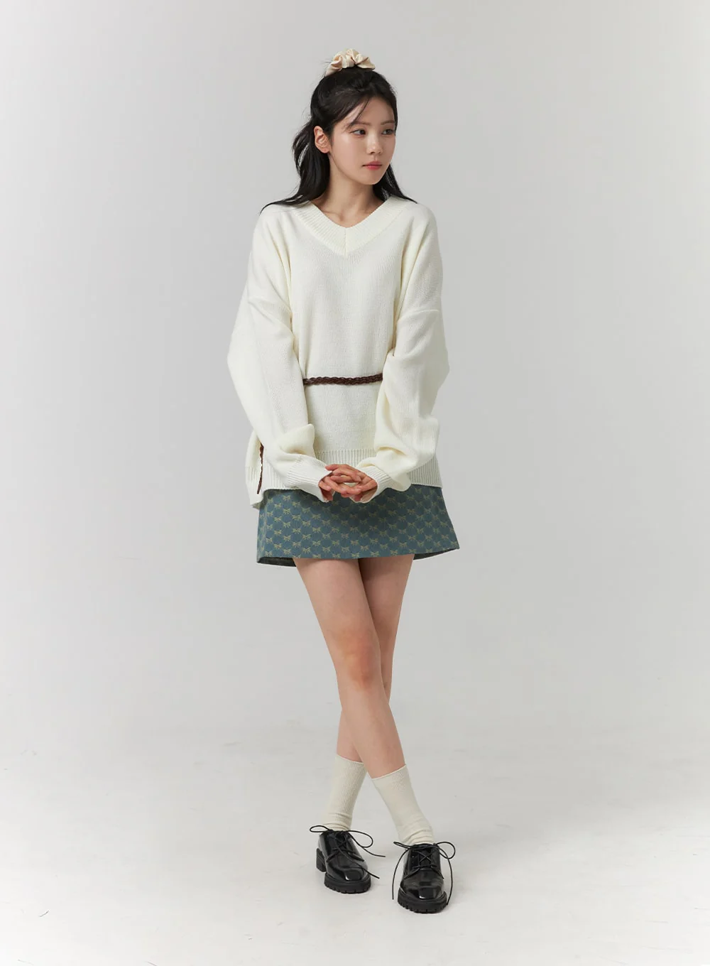 V-Neck Knitted Long Sleeve Sweater OJ419 - Image 3