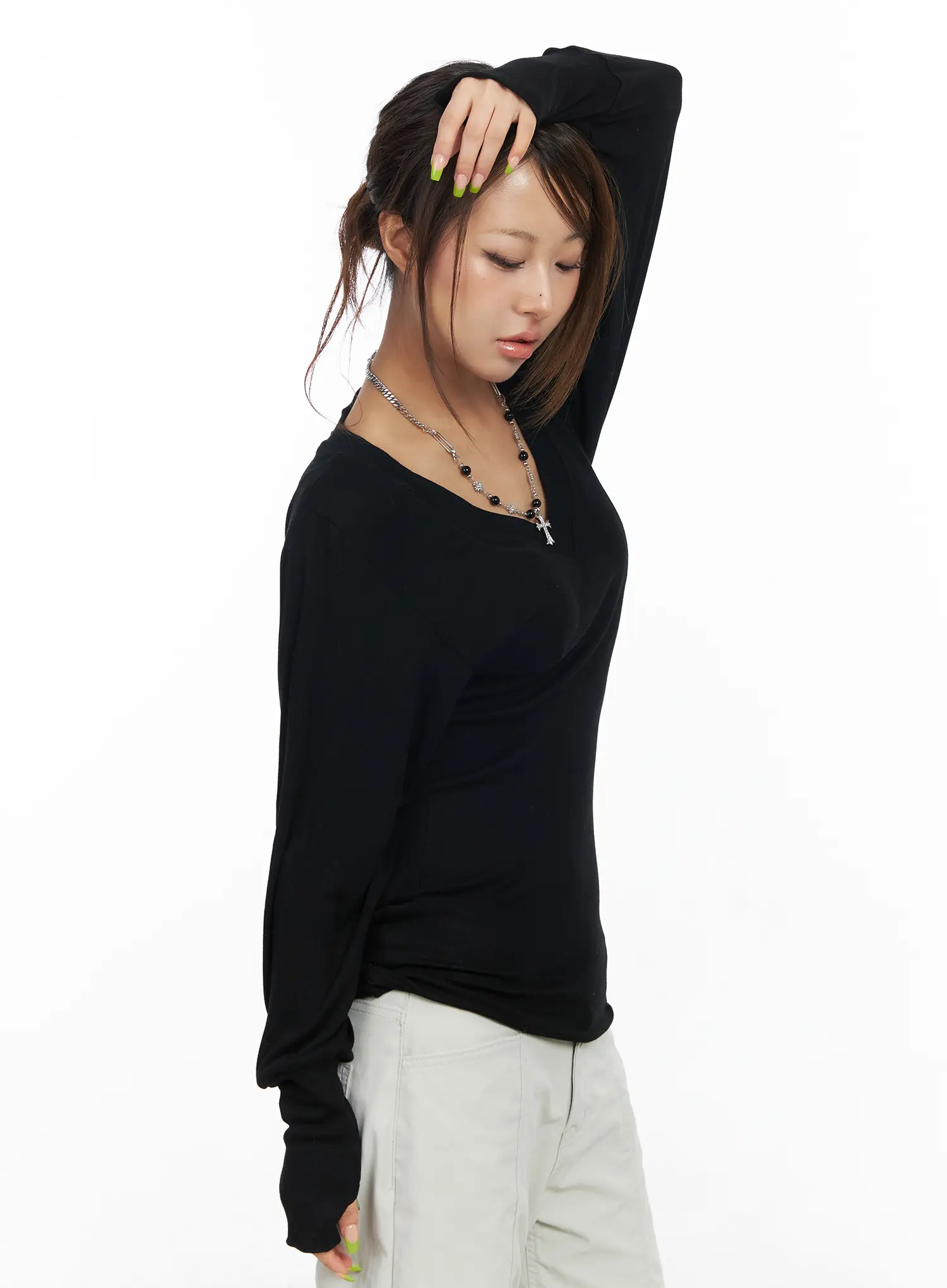 V-Neck Long Sleeve Tee CF512 - Image 8