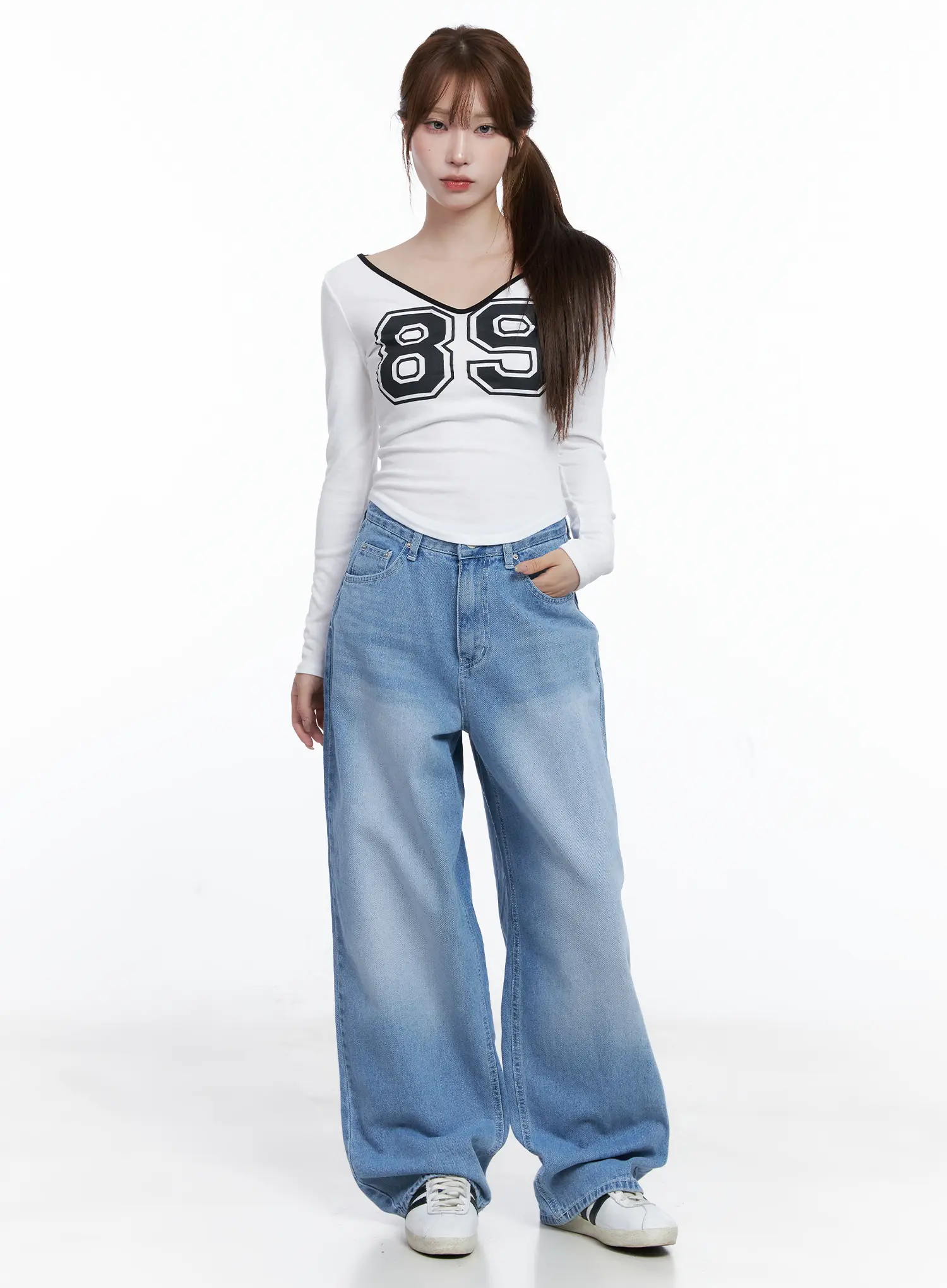 V-Neck Number 89 Long Sleeve Tee CG529 - Image 2