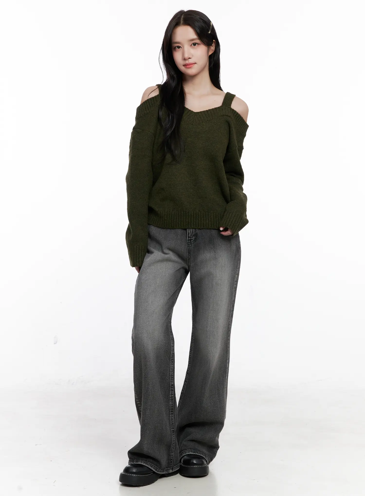 V-Neck Off-Shoulder Knit Sweater CO524 - Image 3