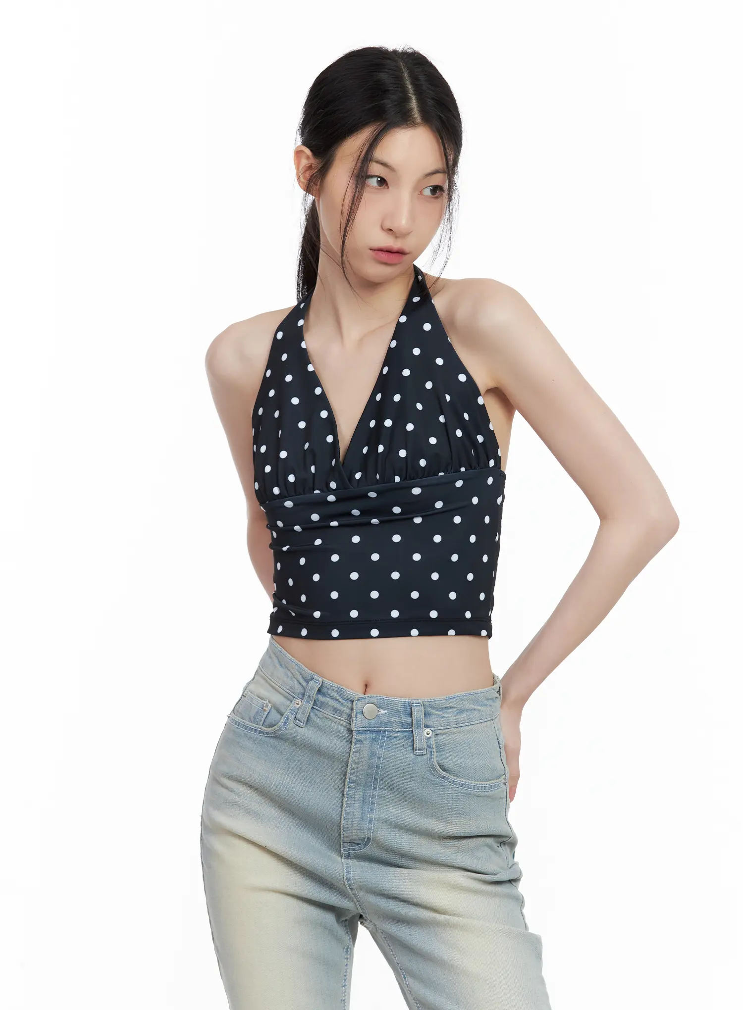 V-Neck Polka Dot Halter Top CL501 - Image 3