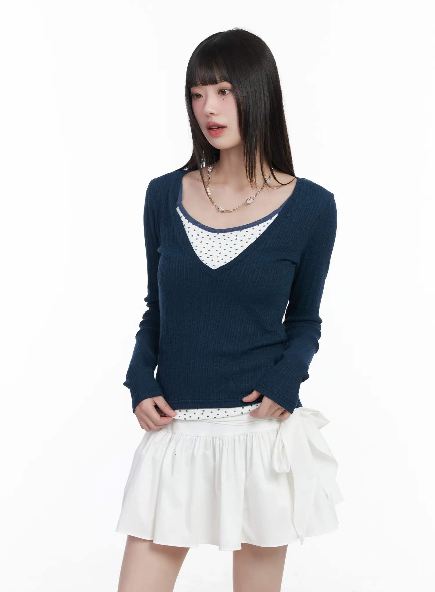 V-Neck Ribbed Long Sleeve Top CM524 - Image 6