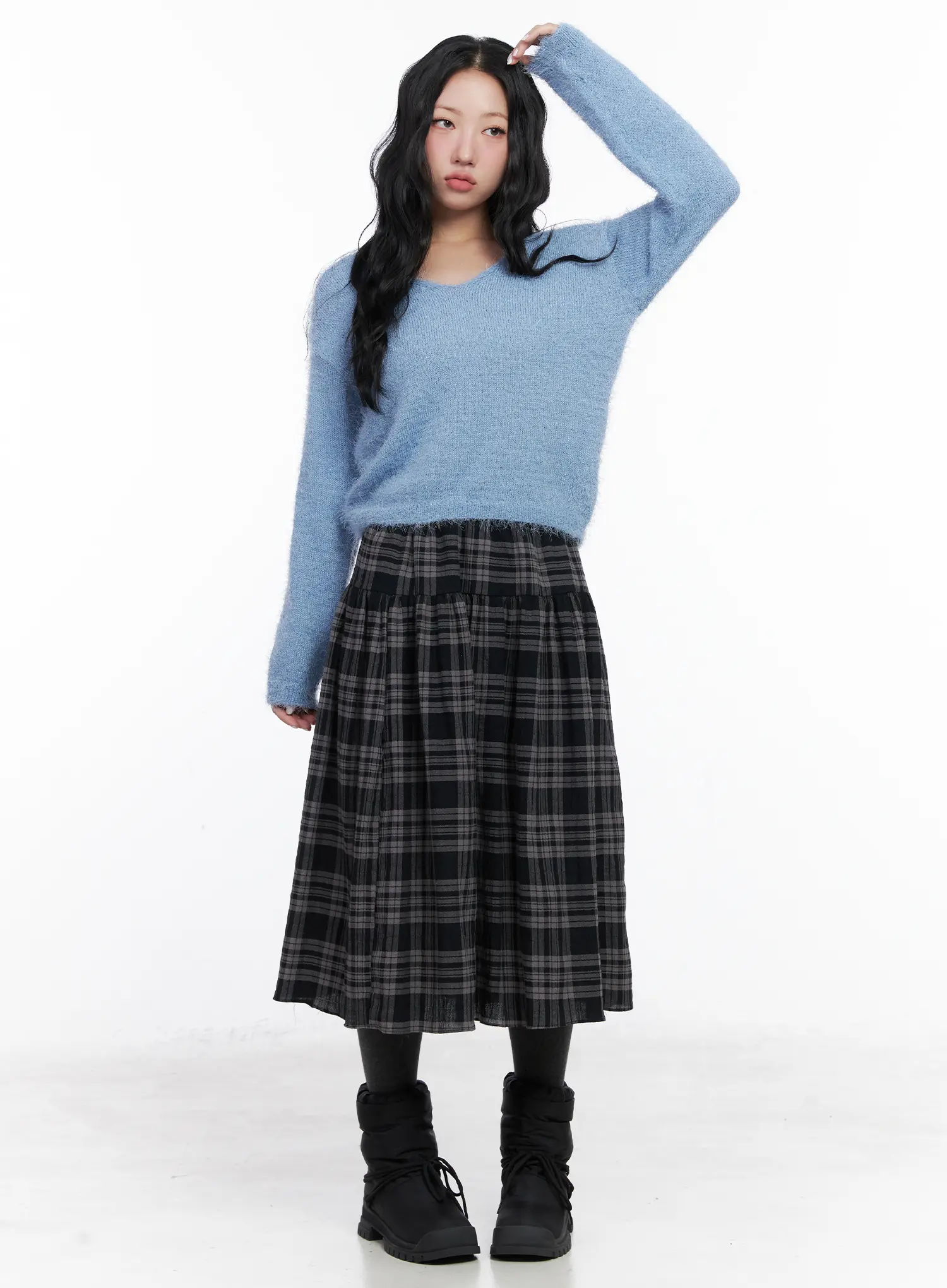 V-Neck Ribbon Long Sleeve Knit Sweater CN514 - Image 6