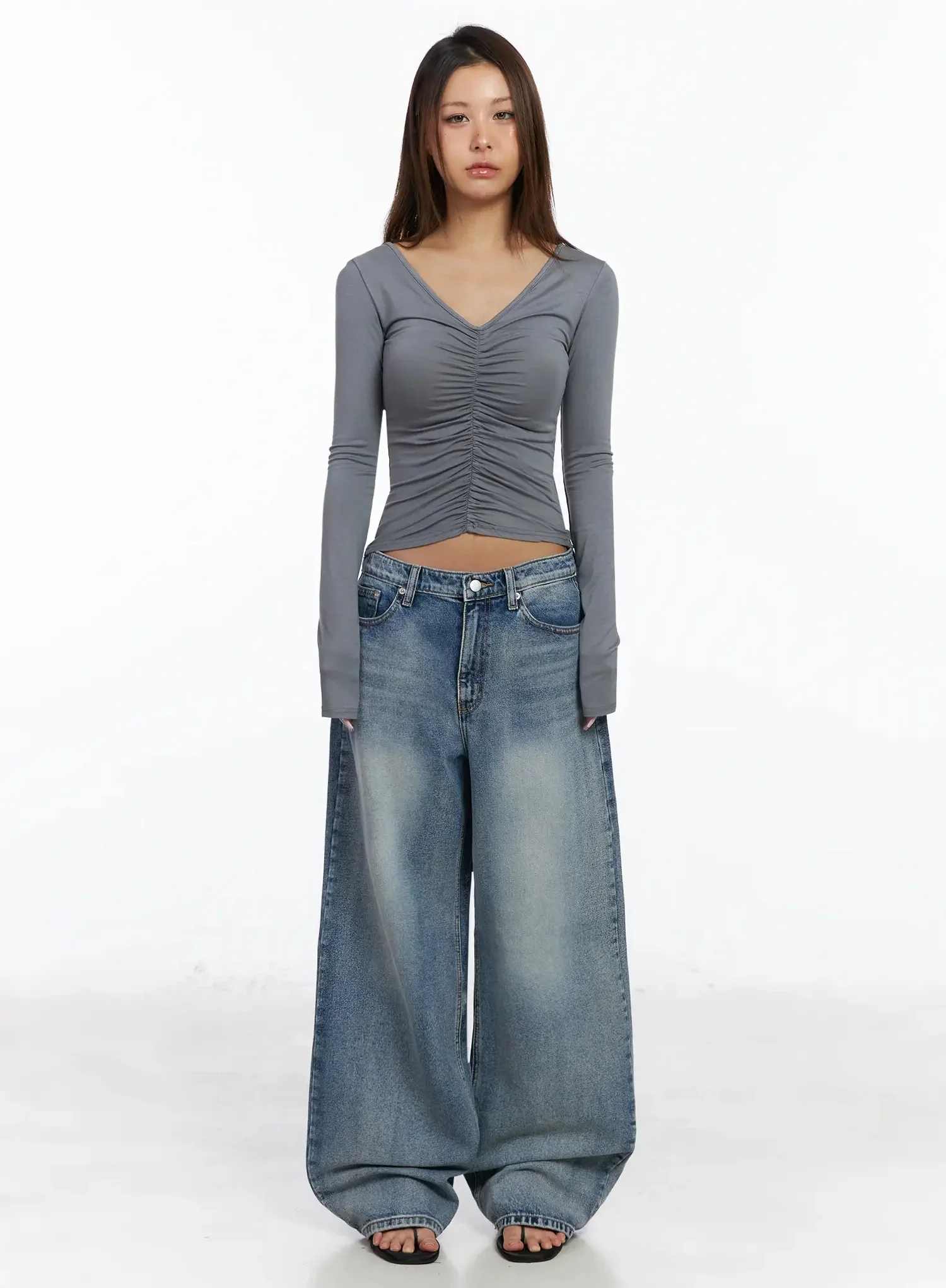 V-Neck Shirred Long Sleeve Top IA527 - Image 10