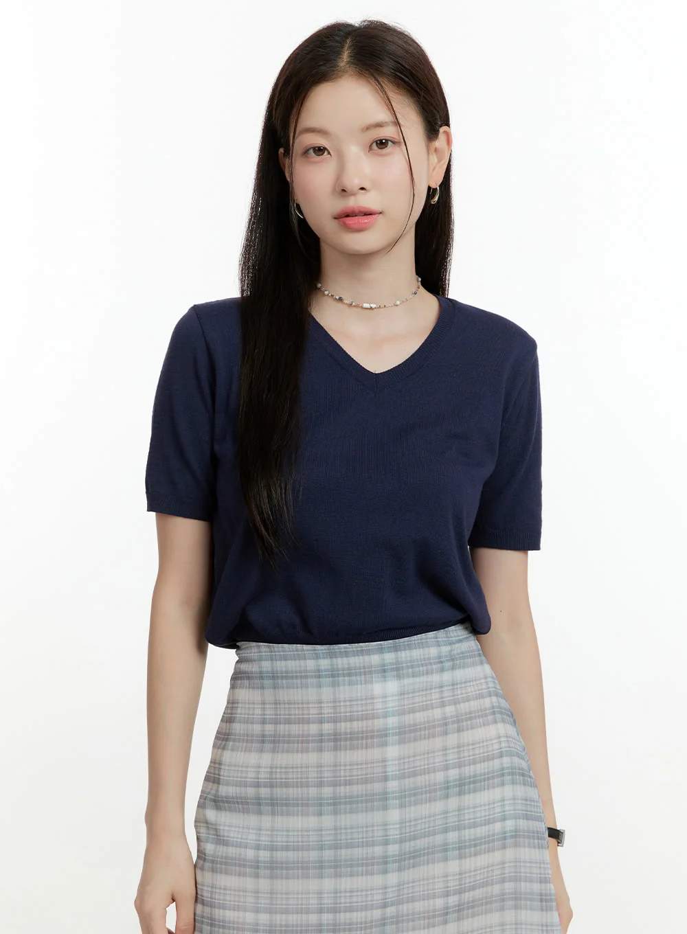 V-Neck Short Sleeve Knit Top OL423 - Image 4