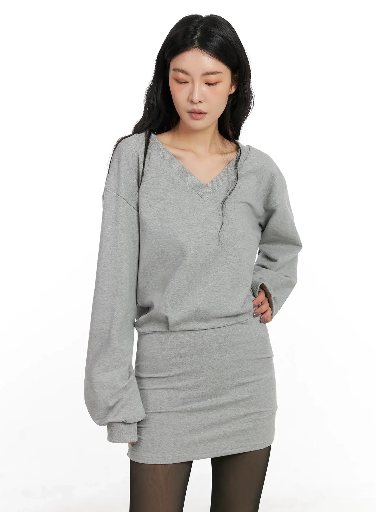 V-Neck Sweatshirt Mini Dress IN528 - Image 2