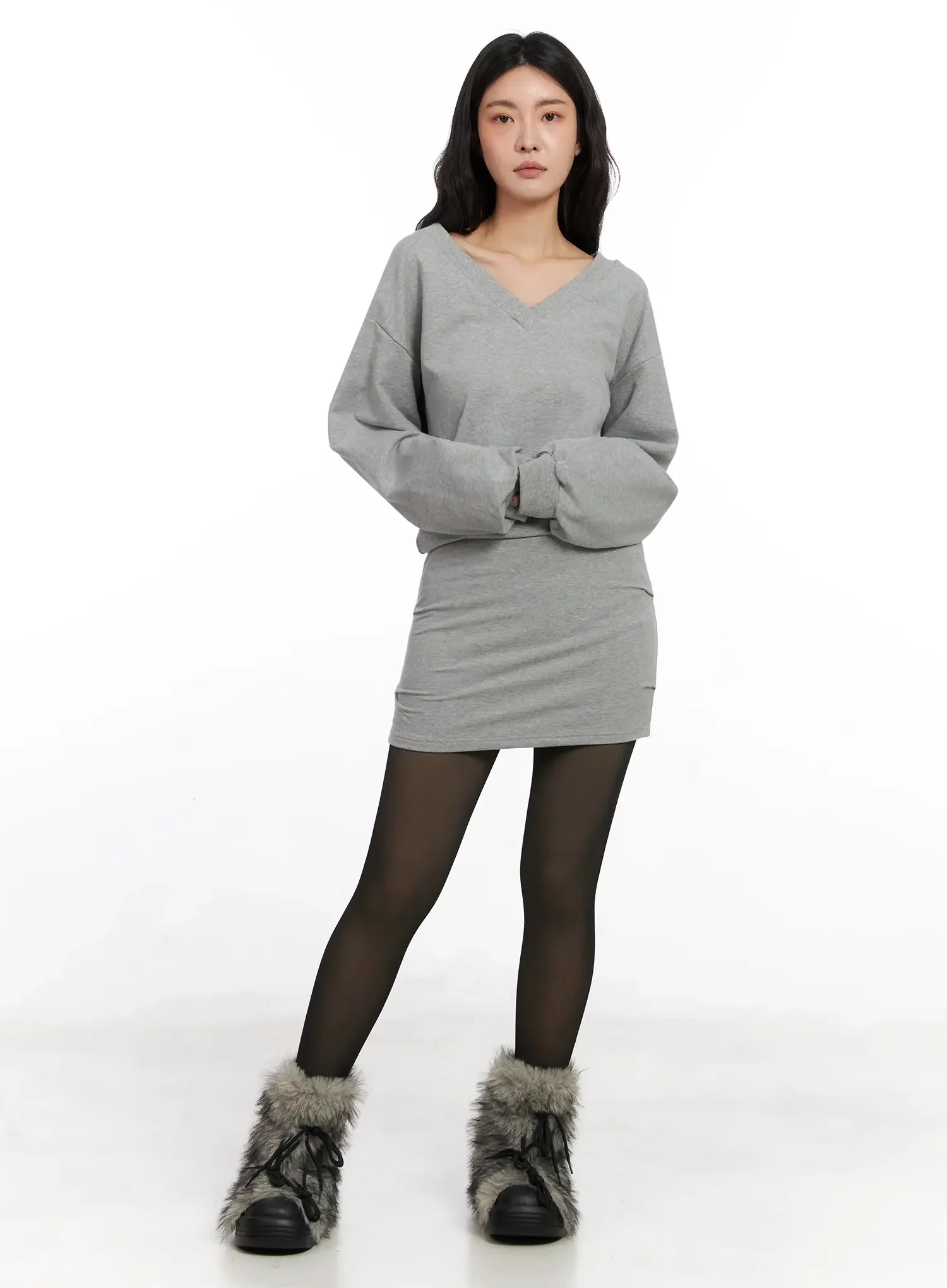 V-Neck Sweatshirt Mini Dress IN528 - Image 4