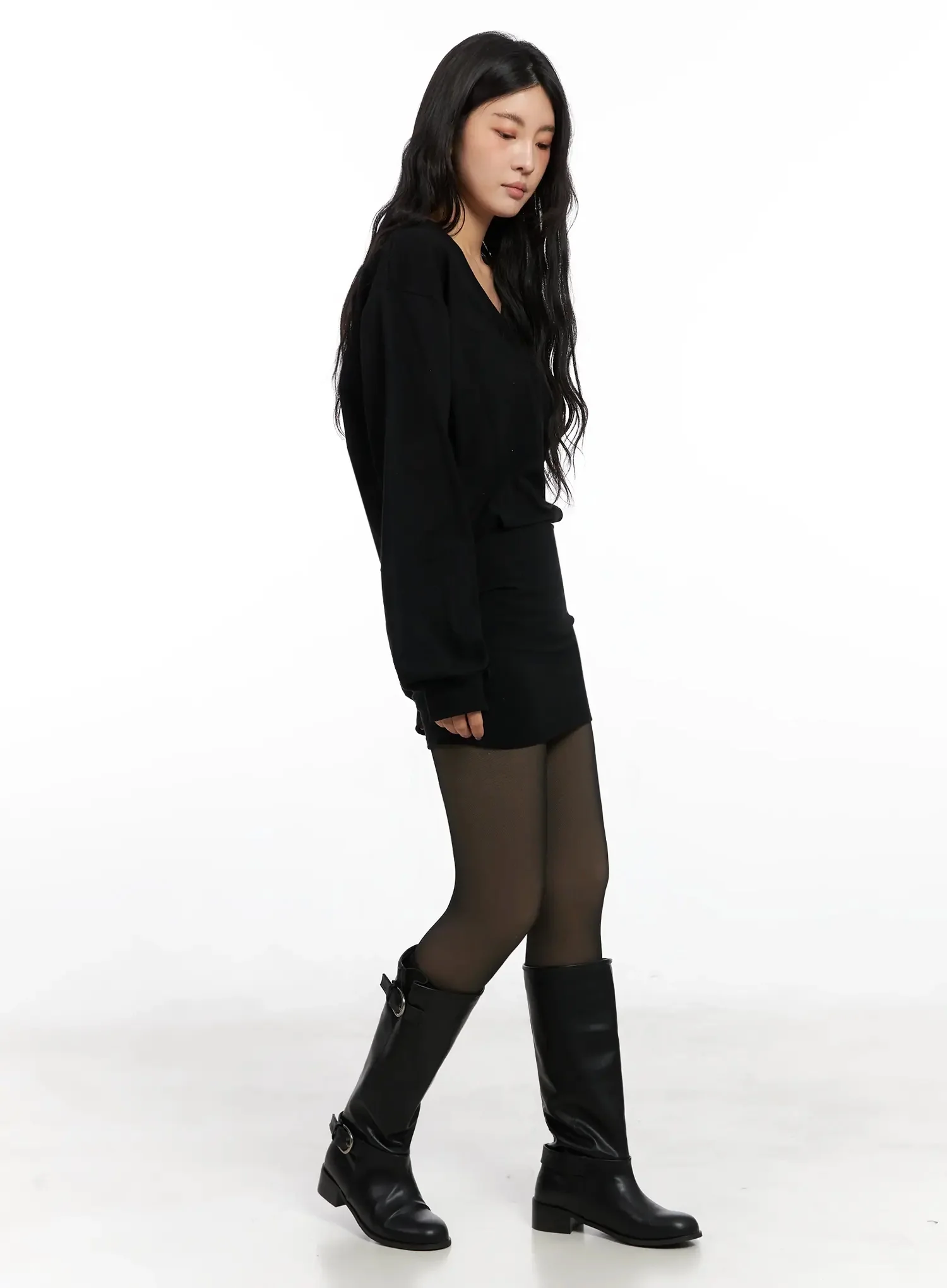 V-Neck Sweatshirt Mini Dress IN528 - Image 5