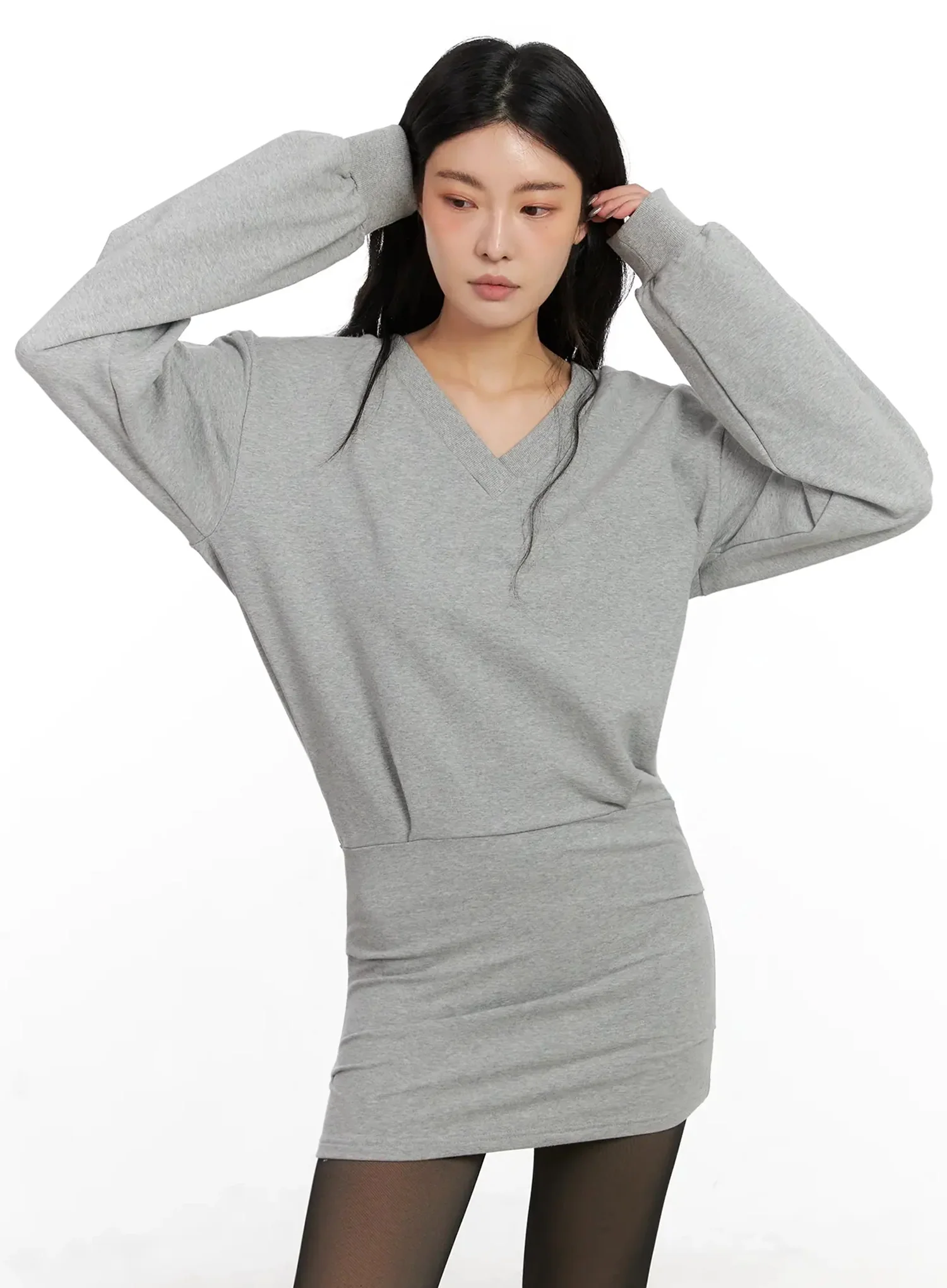 V-Neck Sweatshirt Mini Dress IN528 - Image 6