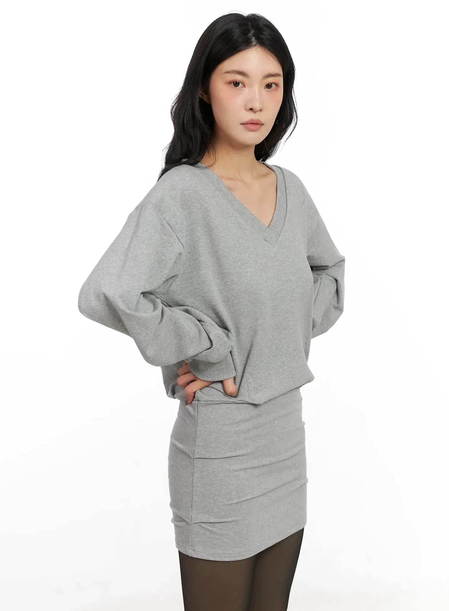 V-Neck Sweatshirt Mini Dress IN528 - Image 7