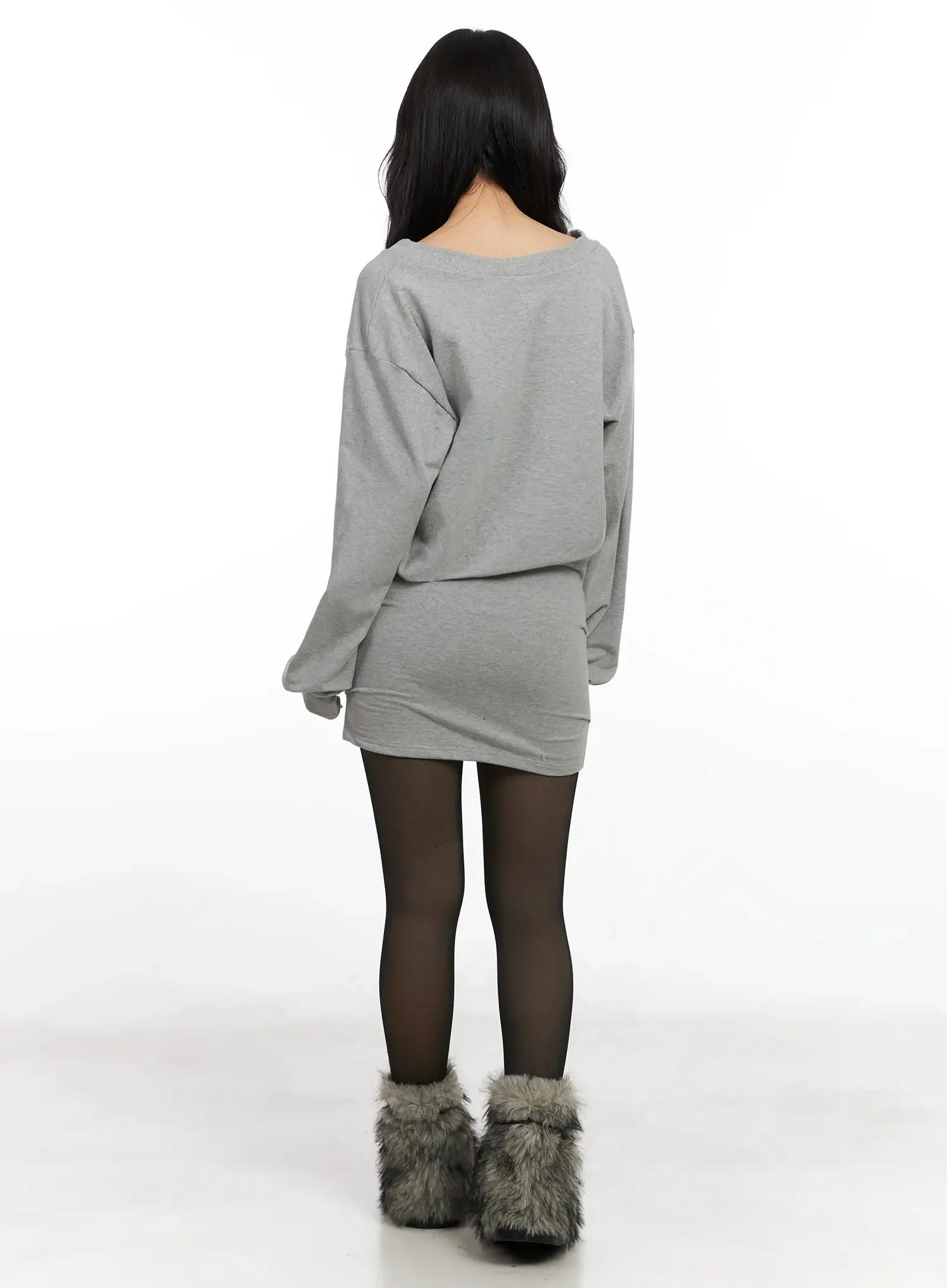 V-Neck Sweatshirt Mini Dress IN528 - Image 9