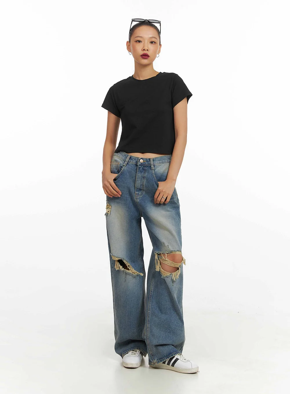 Vintage Washed Distressed Baggy Jeans IY422 - Image 3