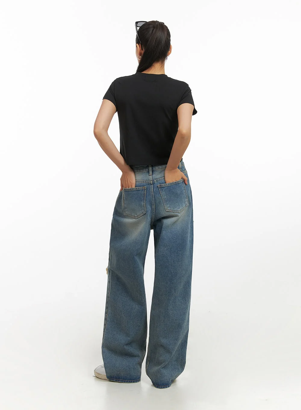 Vintage Washed Distressed Baggy Jeans IY422 - Image 4
