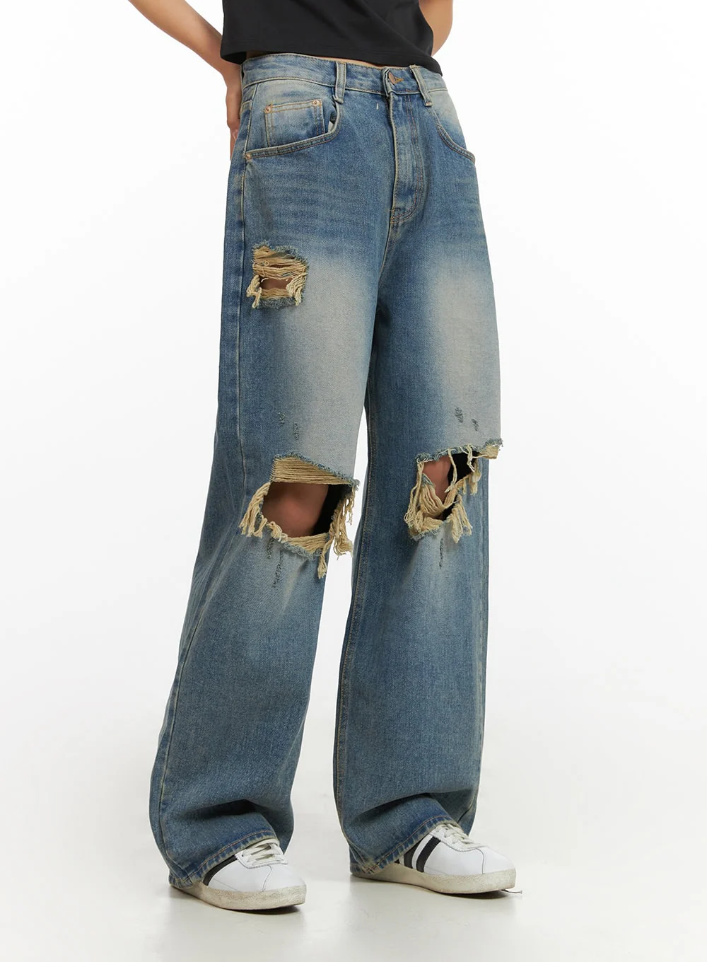 Vintage Washed Distressed Baggy Jeans IY422 - Image 5