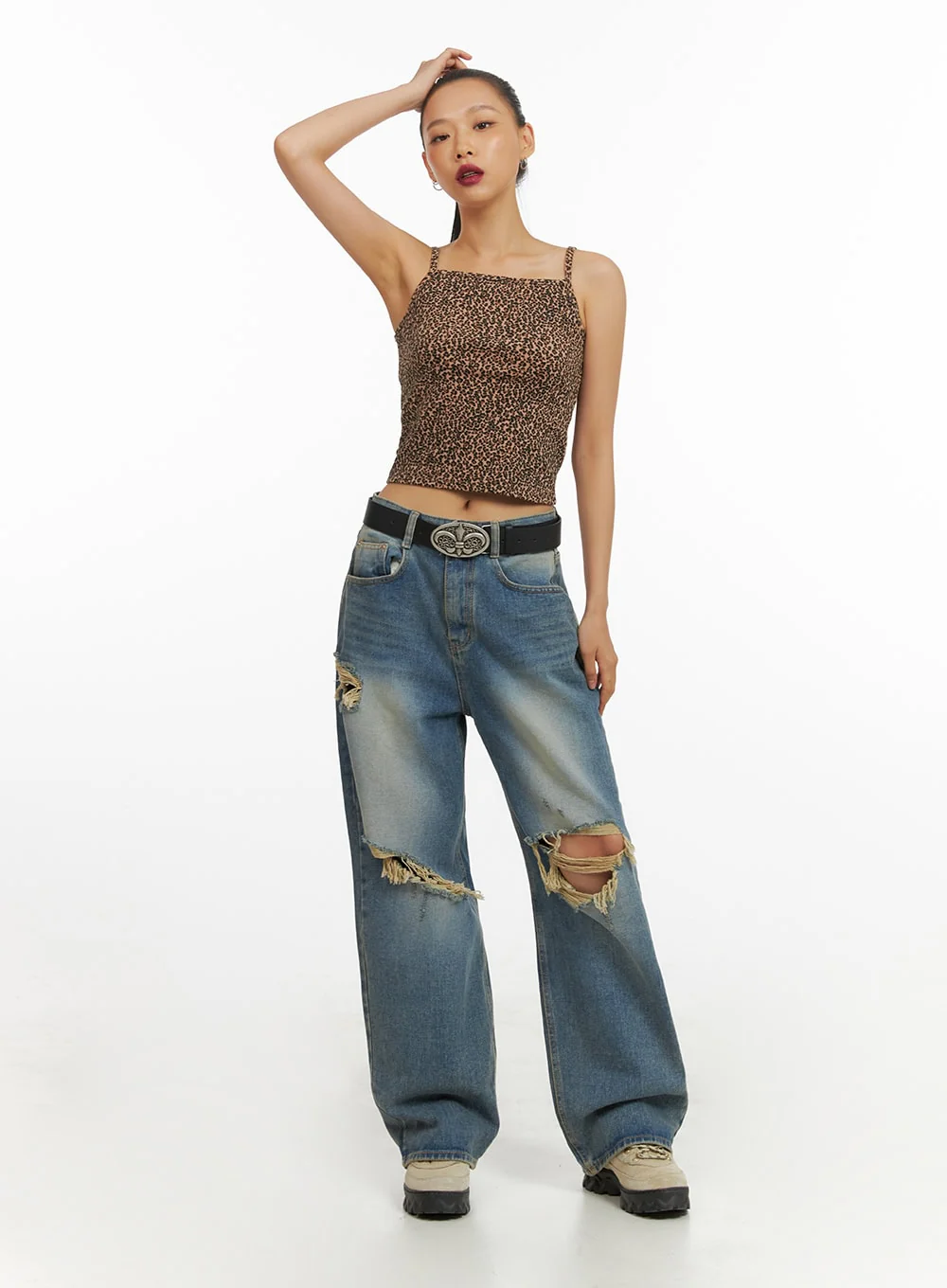 Vintage Washed Distressed Baggy Jeans IY422 - Image 7