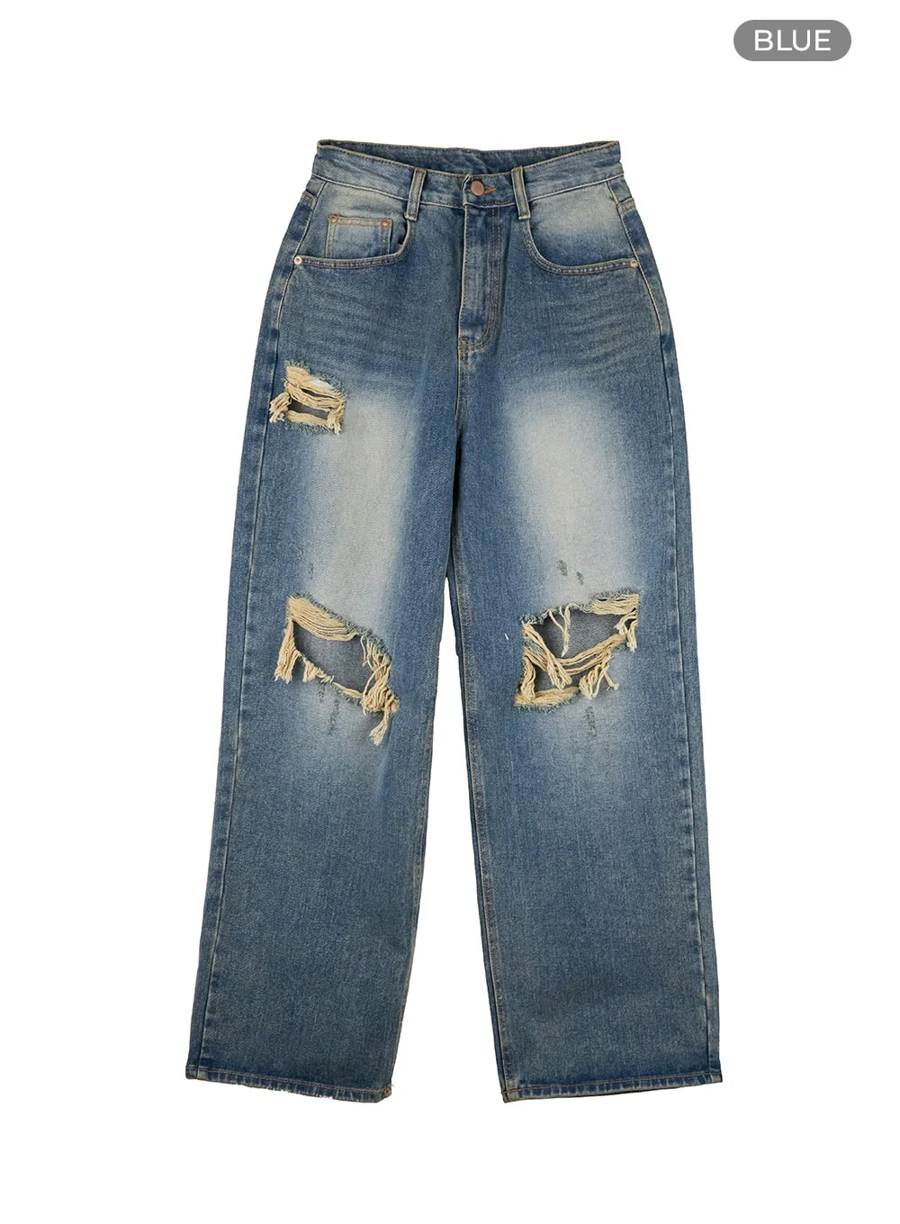 Vintage Washed Distressed Baggy Jeans IY422 - Image 8