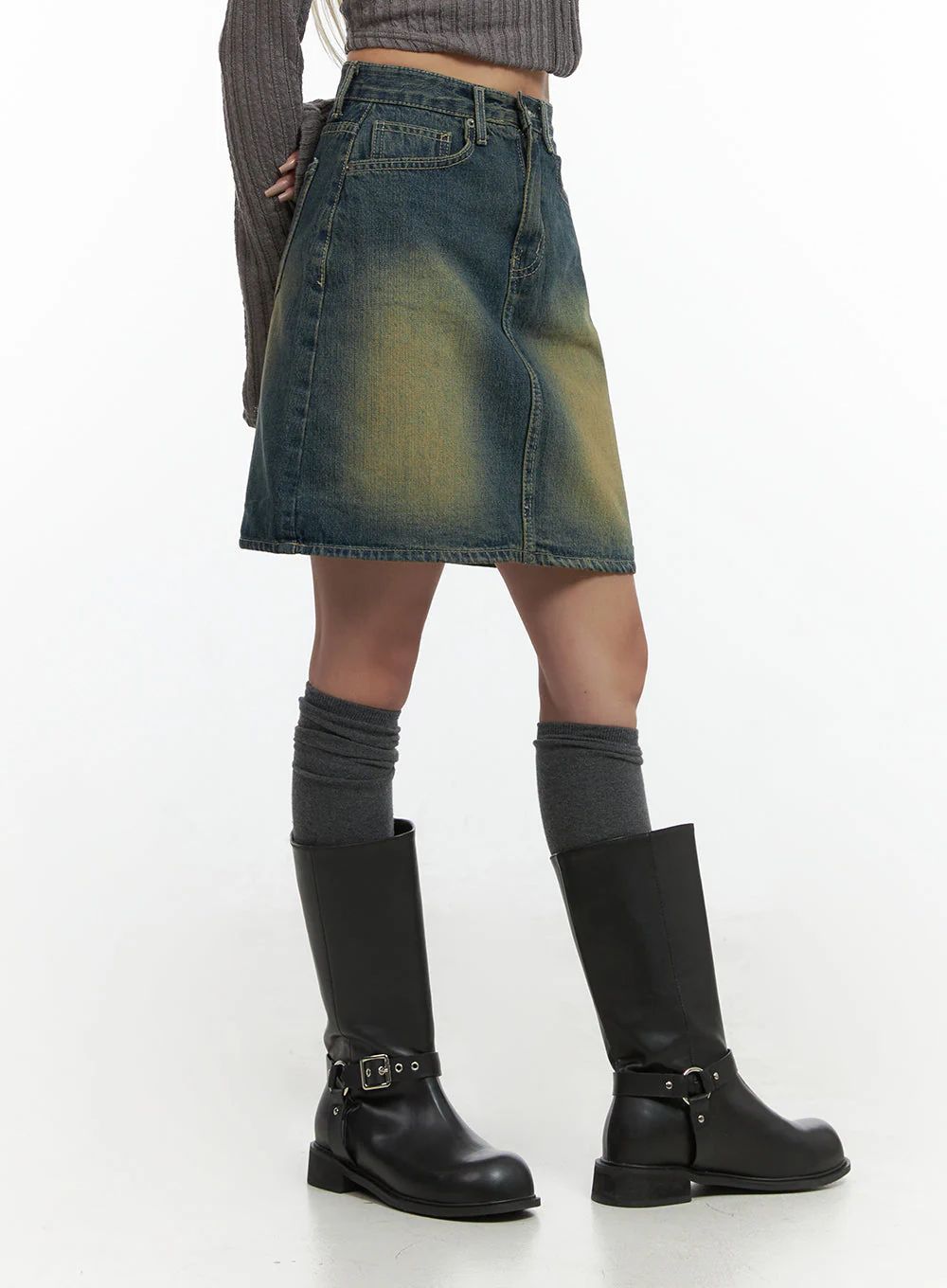Washed Denim Cotton Midi Skirt CO415 - Image 5