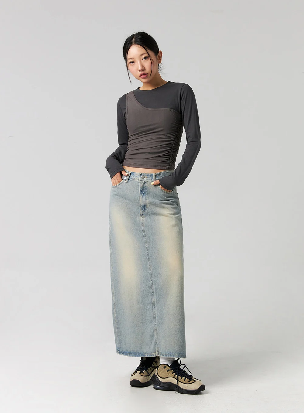 Washed Denim Maxi Skirt CG327 - Image 4