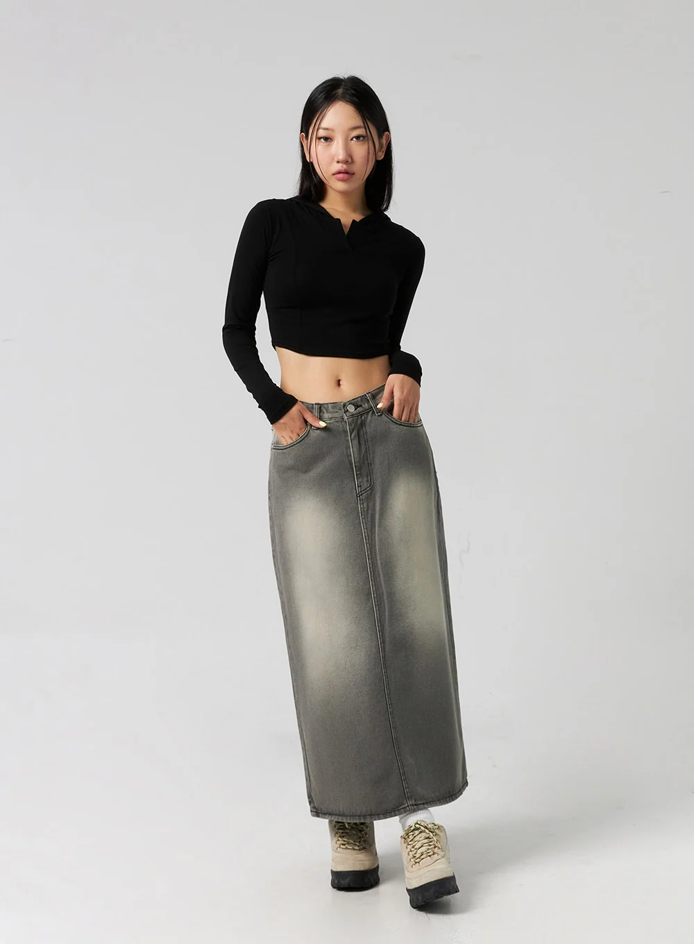 Washed Denim Maxi Skirt CG327 - Image 6