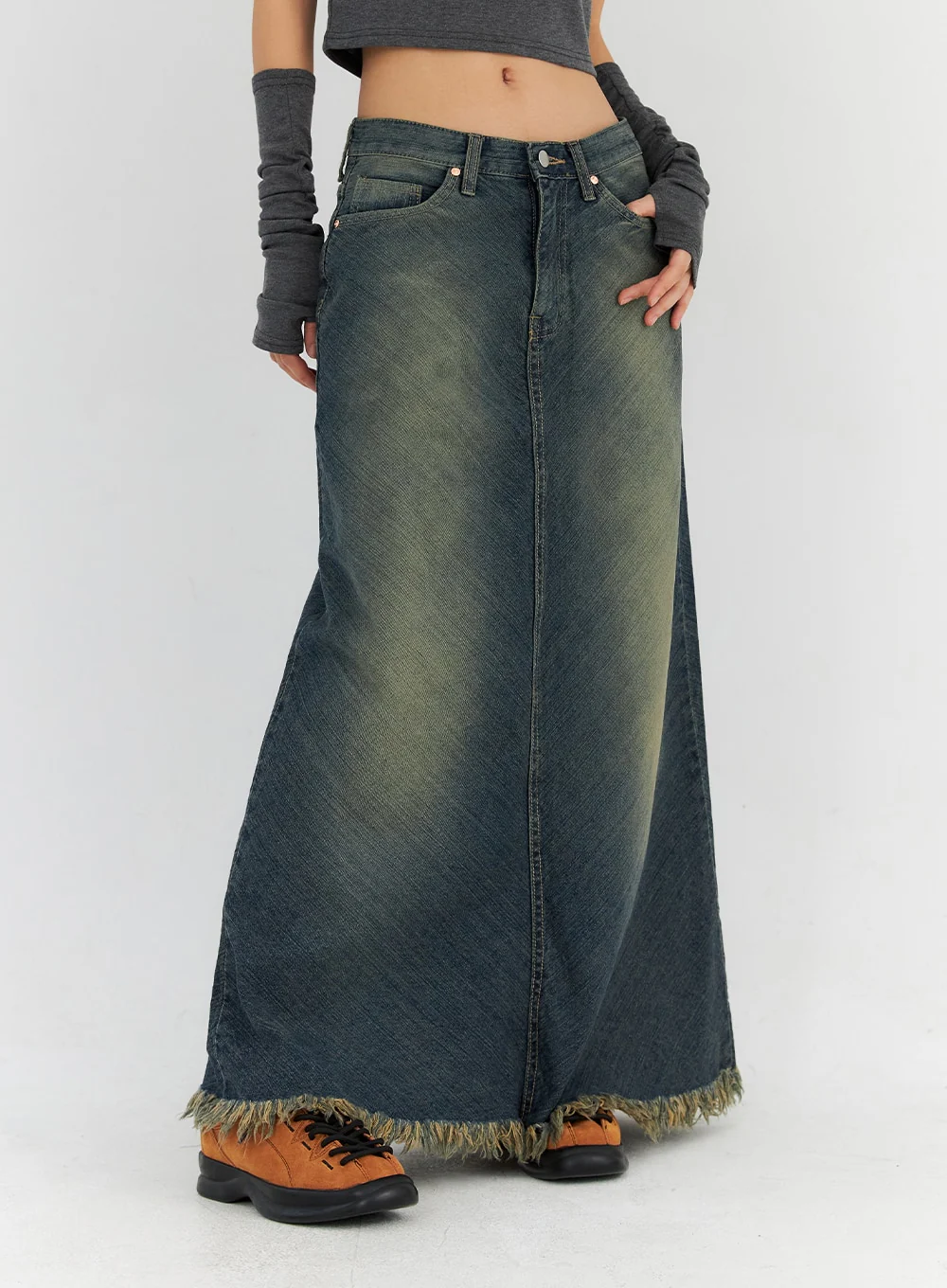 Washed Denim Maxi Skirt CN314 - Image 5