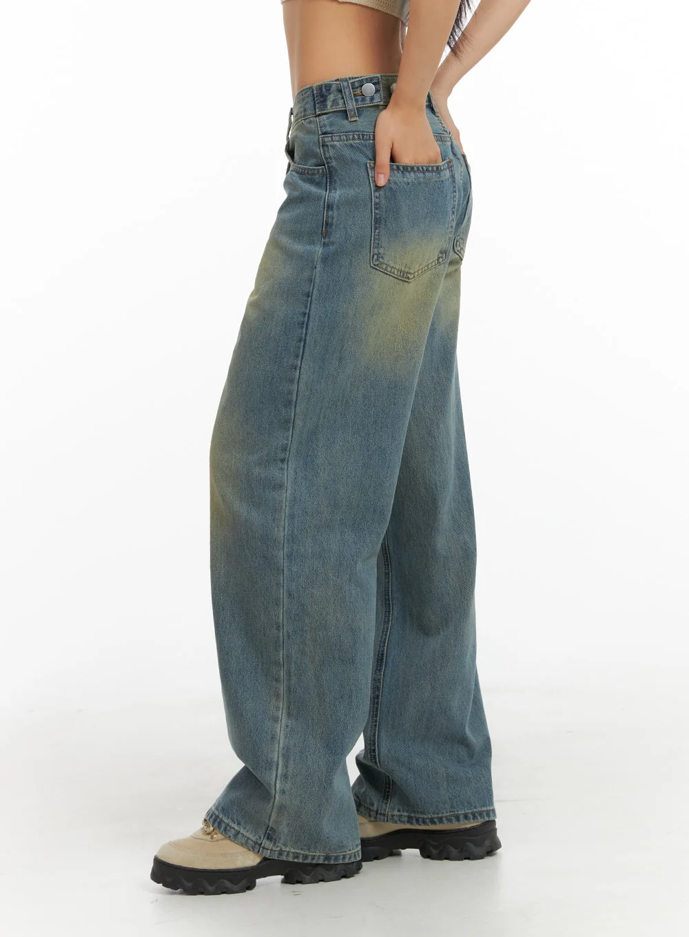 Washed Denim Wide Leg Jeans IA417 - Image 4