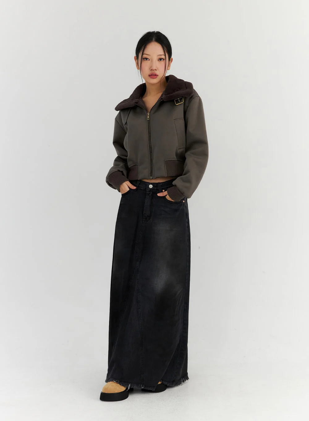 Washed Flare Maxi Denim Skirt CN315 - Image 2