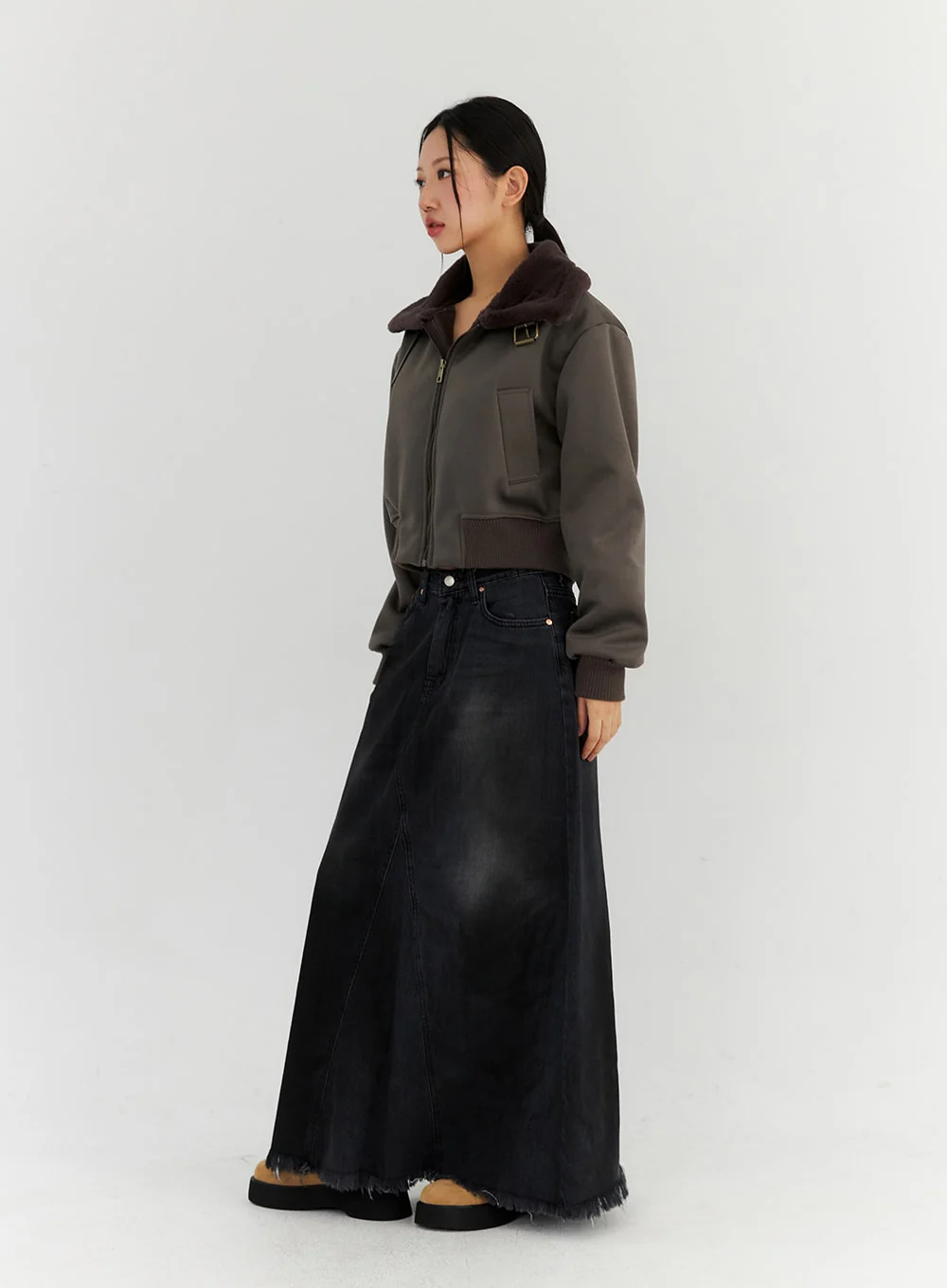 Washed Flare Maxi Denim Skirt CN315 - Image 3