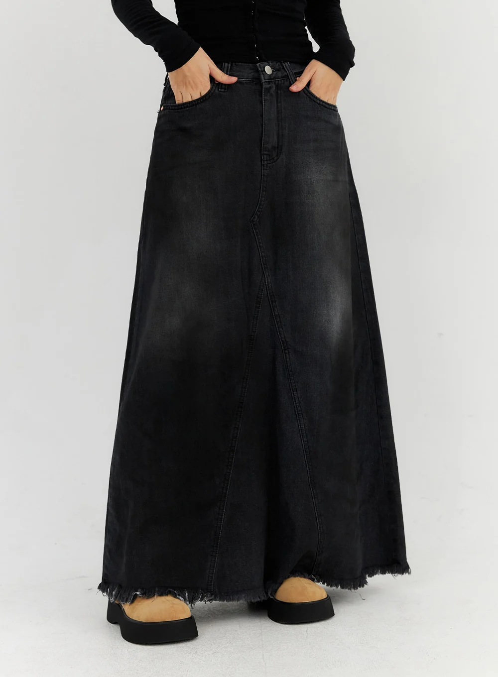 Washed Flare Maxi Denim Skirt CN315 - Image 4