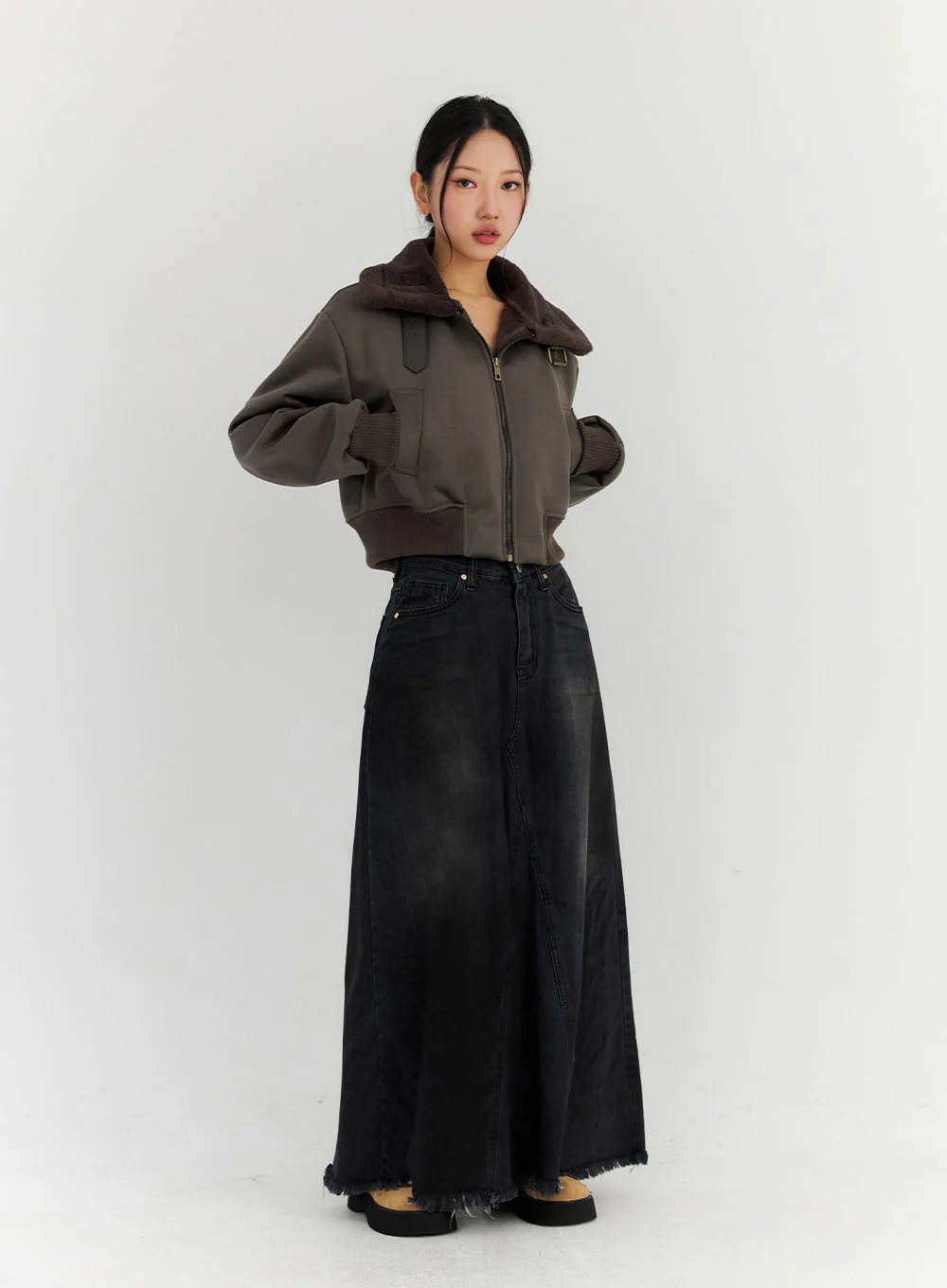 Washed Flare Maxi Denim Skirt CN315 - Image 6