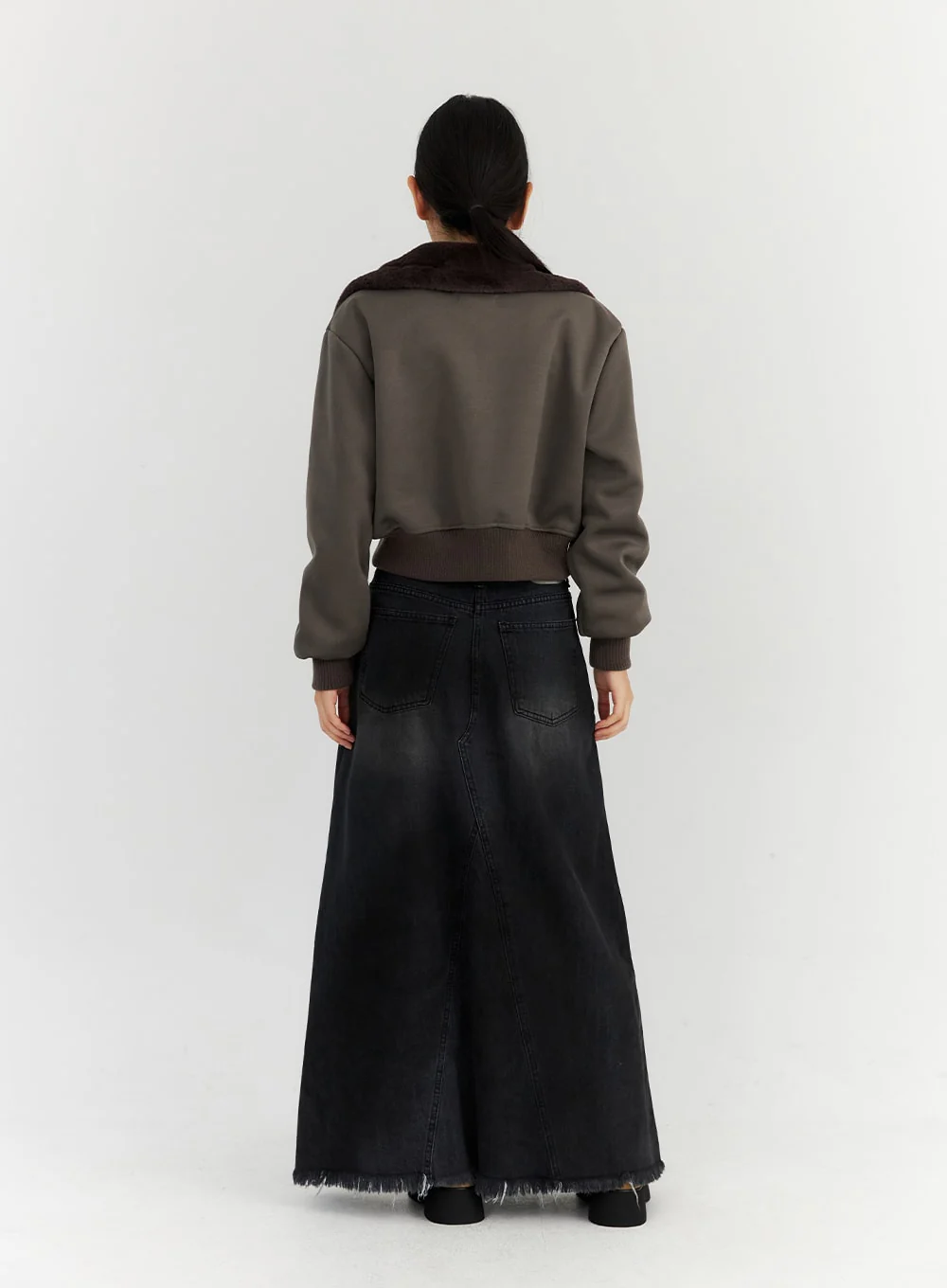 Washed Flare Maxi Denim Skirt CN315 - Image 7