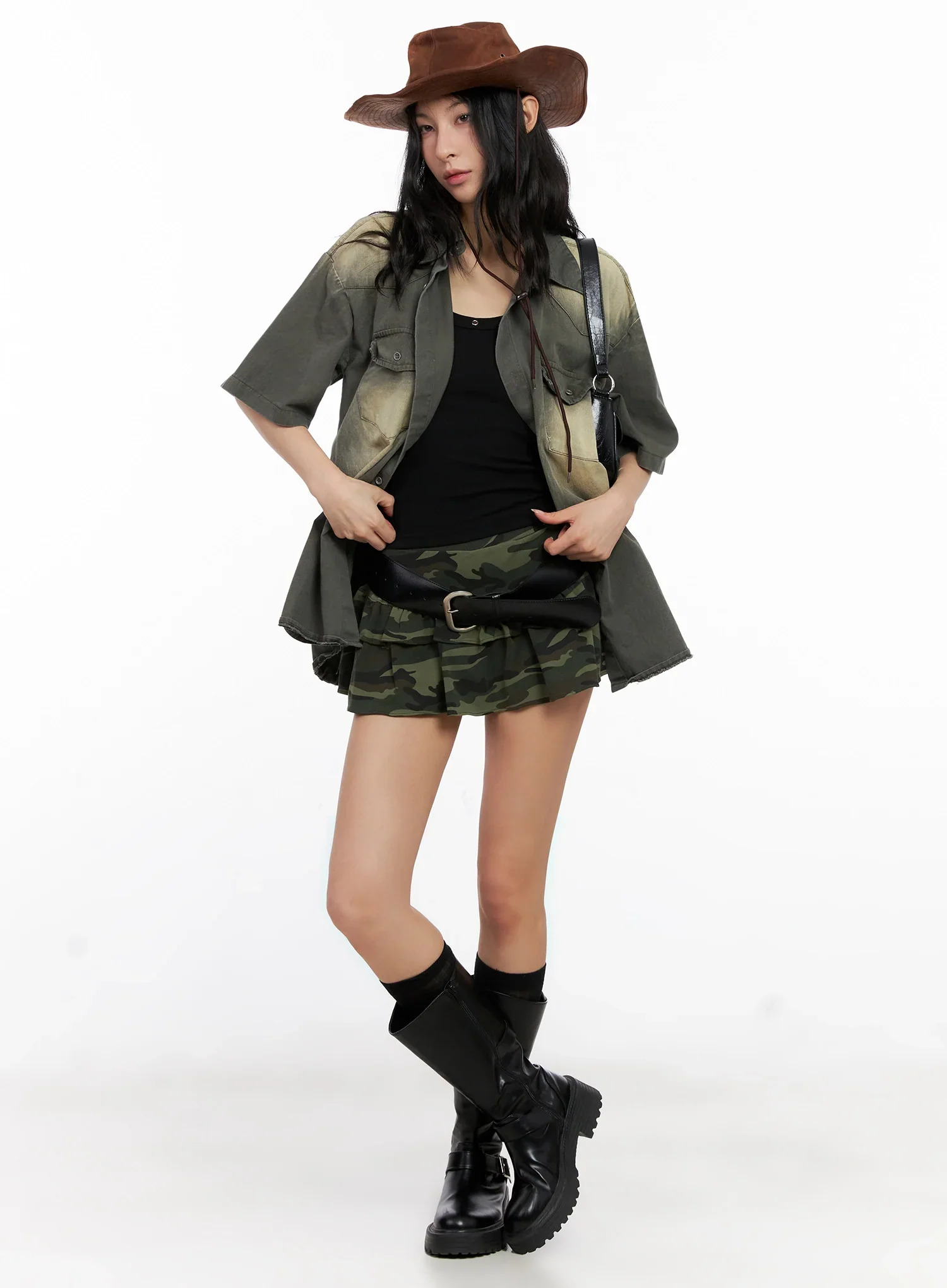 Washed Short-Sleeve Button-Up Shirt IG508 - Image 15