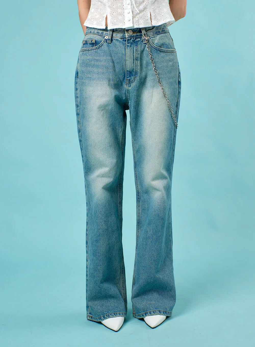 Washed Straight Leg Bootcuts Jeans IJ430 - Image 2