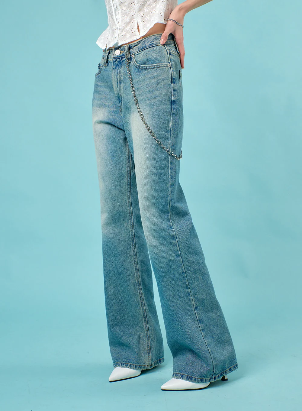 Washed Straight Leg Bootcuts Jeans IJ430 - Image 4