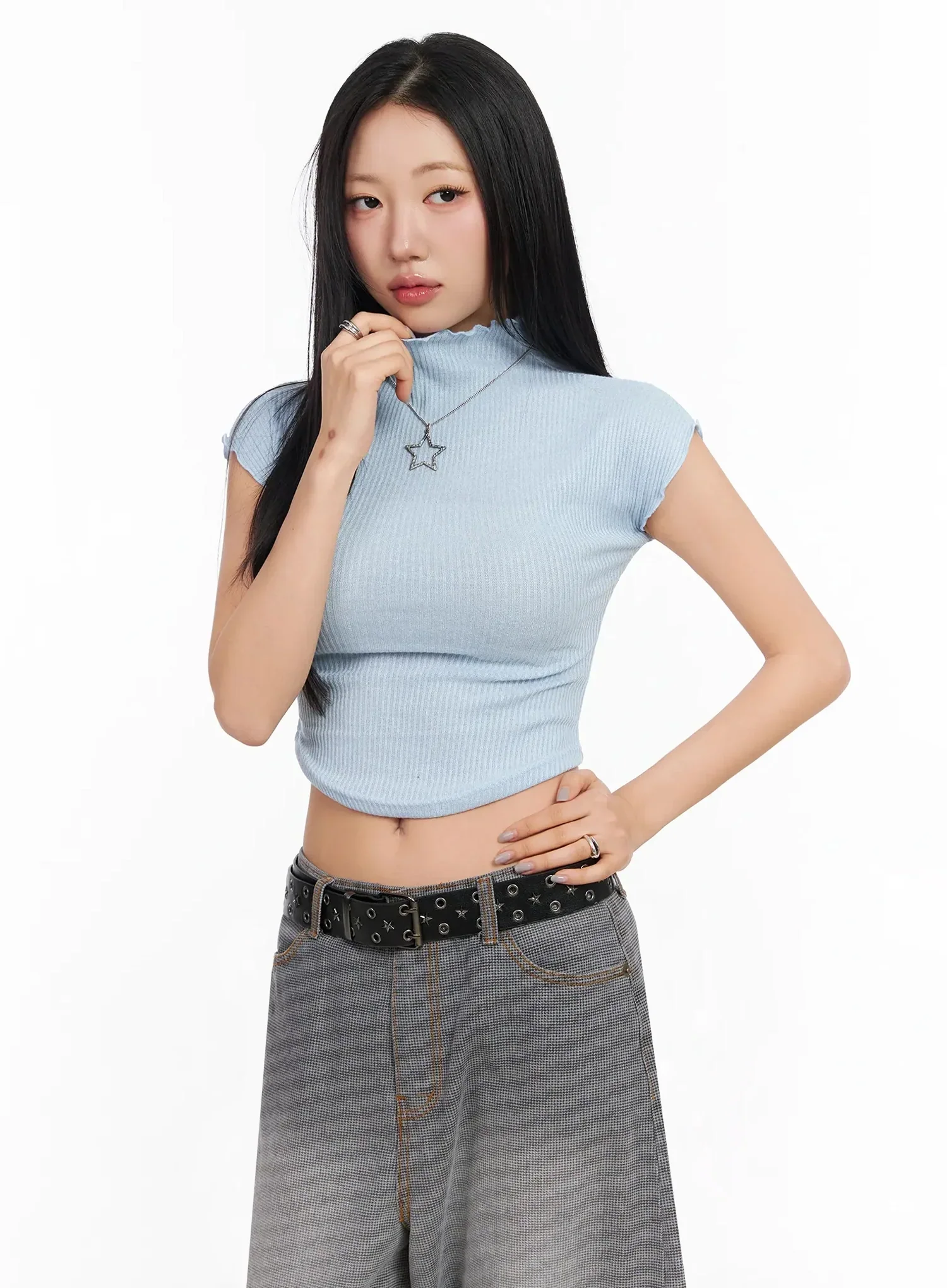 Wavy Ribbed Cropped T-Shirt CA513 - Image 2